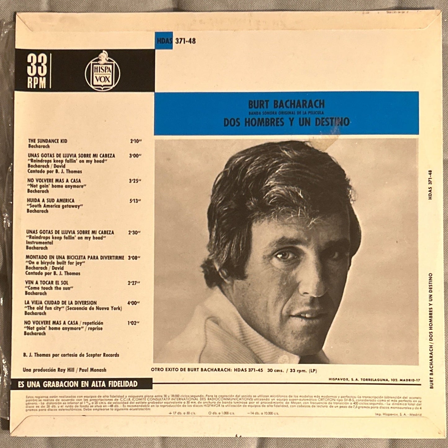 LP Banda Sonora - Burt Bacharach ‎– Dos Hombres Y Un Destino 2ª Mano - DISCOS NAKASHA
