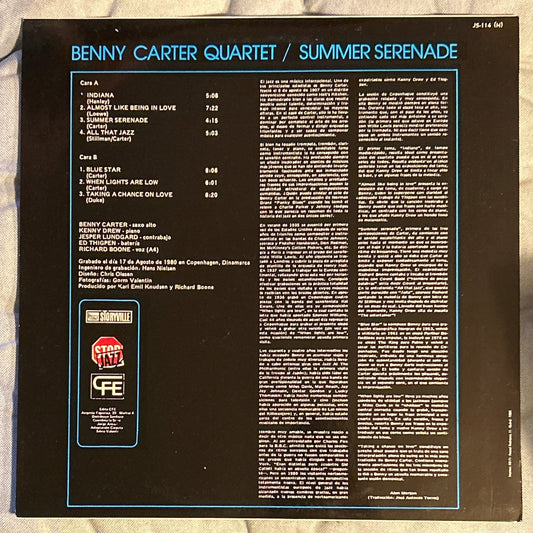 LP Benny Carter Quartet ‎– Summer Serenade 2ª Mano - DISCOS NAKASHA