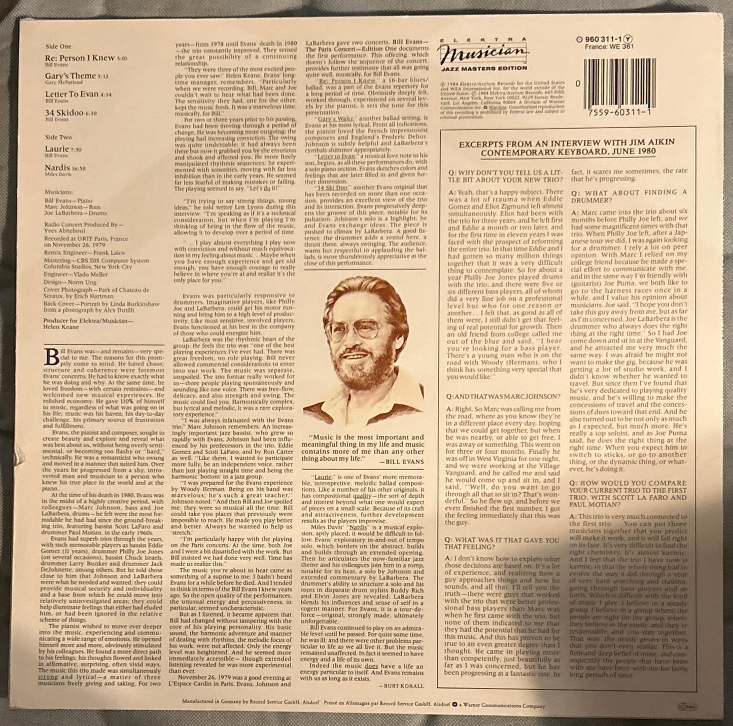 LP Bill Evans ‎– The Paris Concert (Edition Two) 2ª Mano - DISCOS NAKASHA