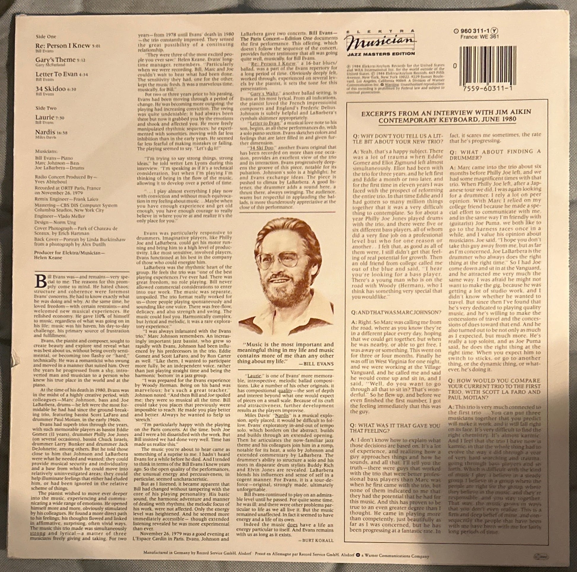 LP Bill Evans ‎– The Paris Concert (Edition Two) 2ª Mano - DISCOS NAKASHA