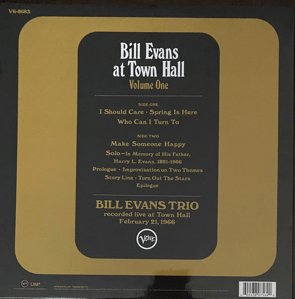 LP Bill Evans Trio – Bill Evans At Town Hall (Volume One) Nuevo precintado - DISCOS NAKASHA