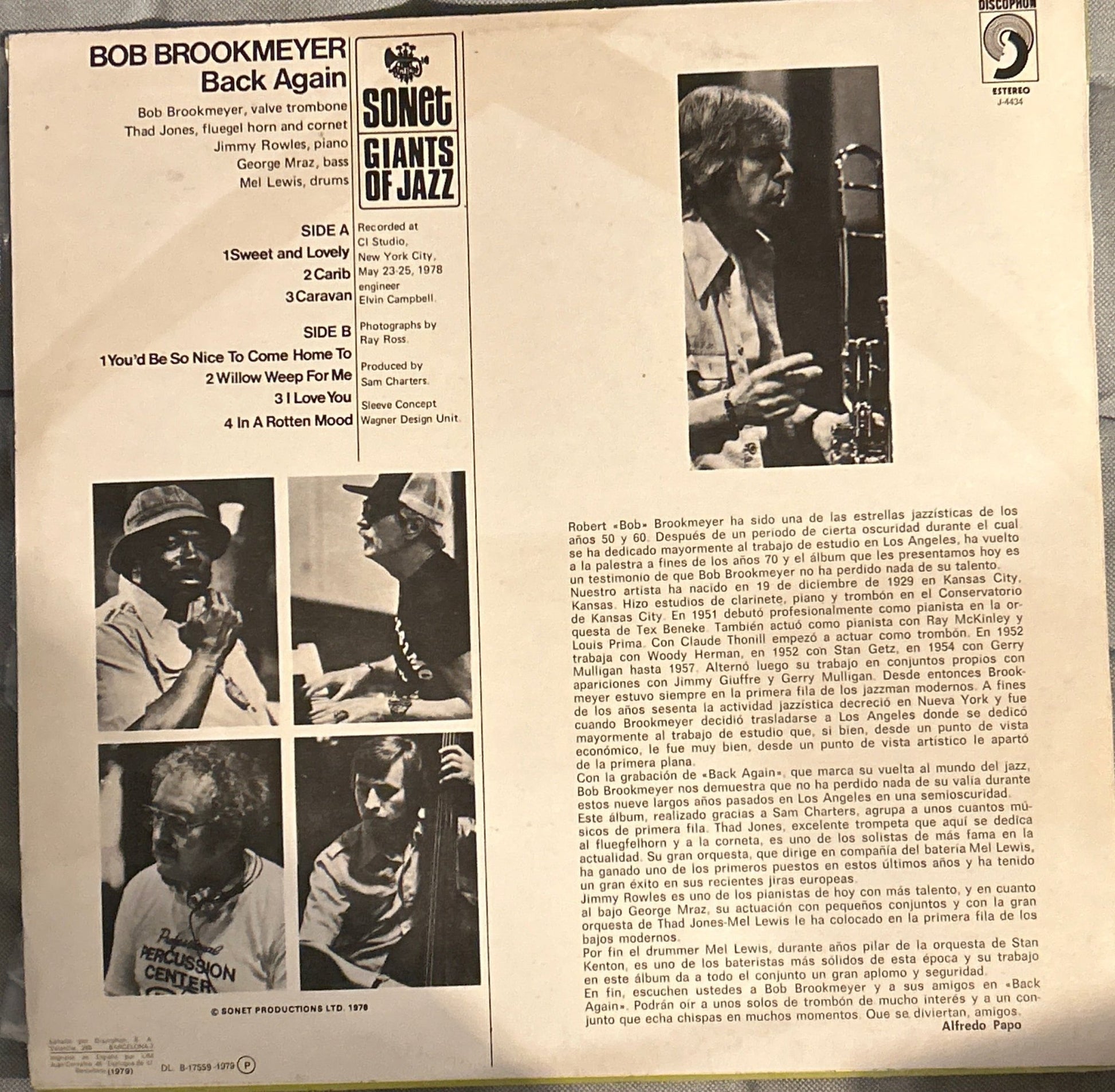 LP Bob Brookmeyer ‎– Back Again 2ª Mano - DISCOS NAKASHA