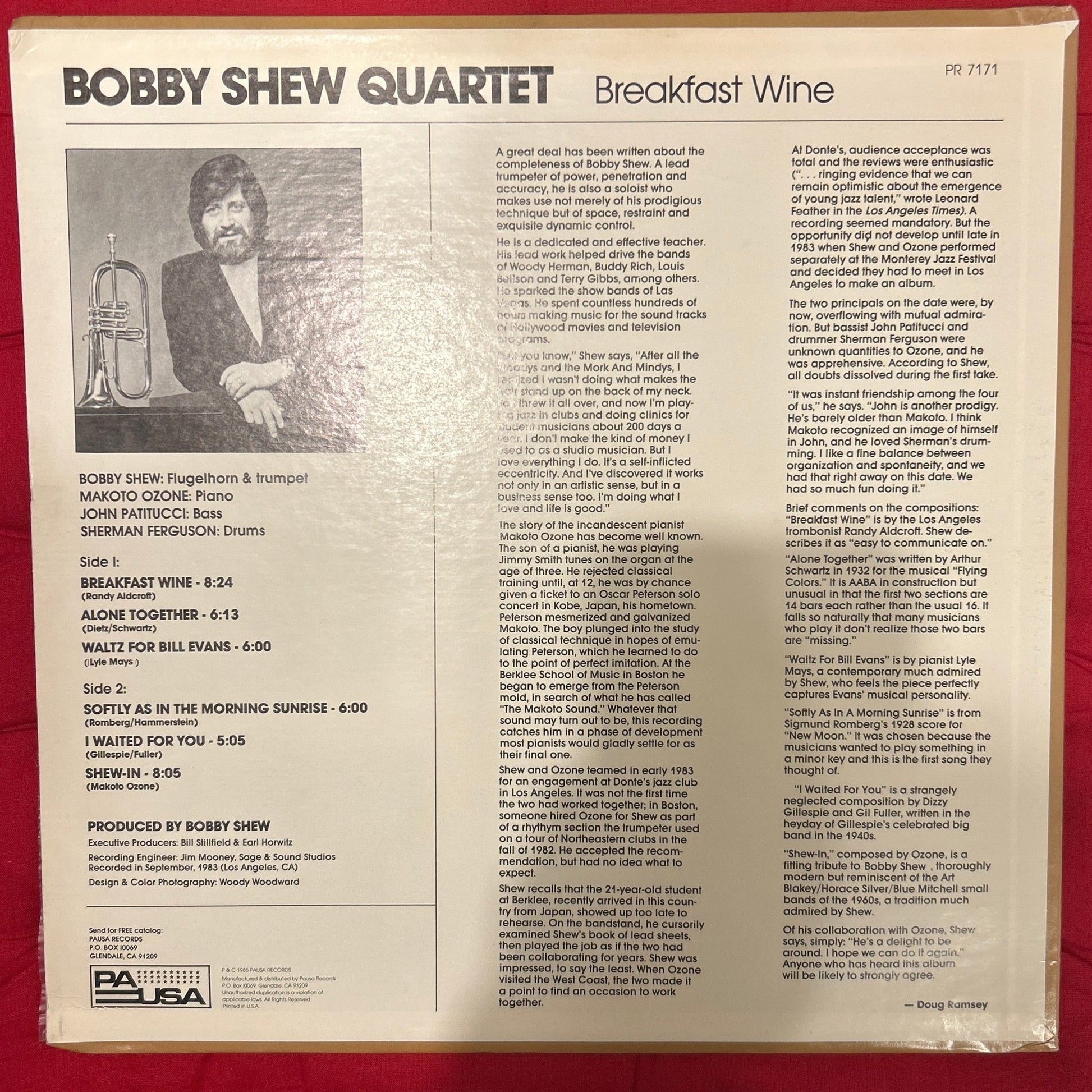 LP Bobby Shew Quartet ‎– Breakfast Wine 2ª Mano - DISCOS NAKASHA