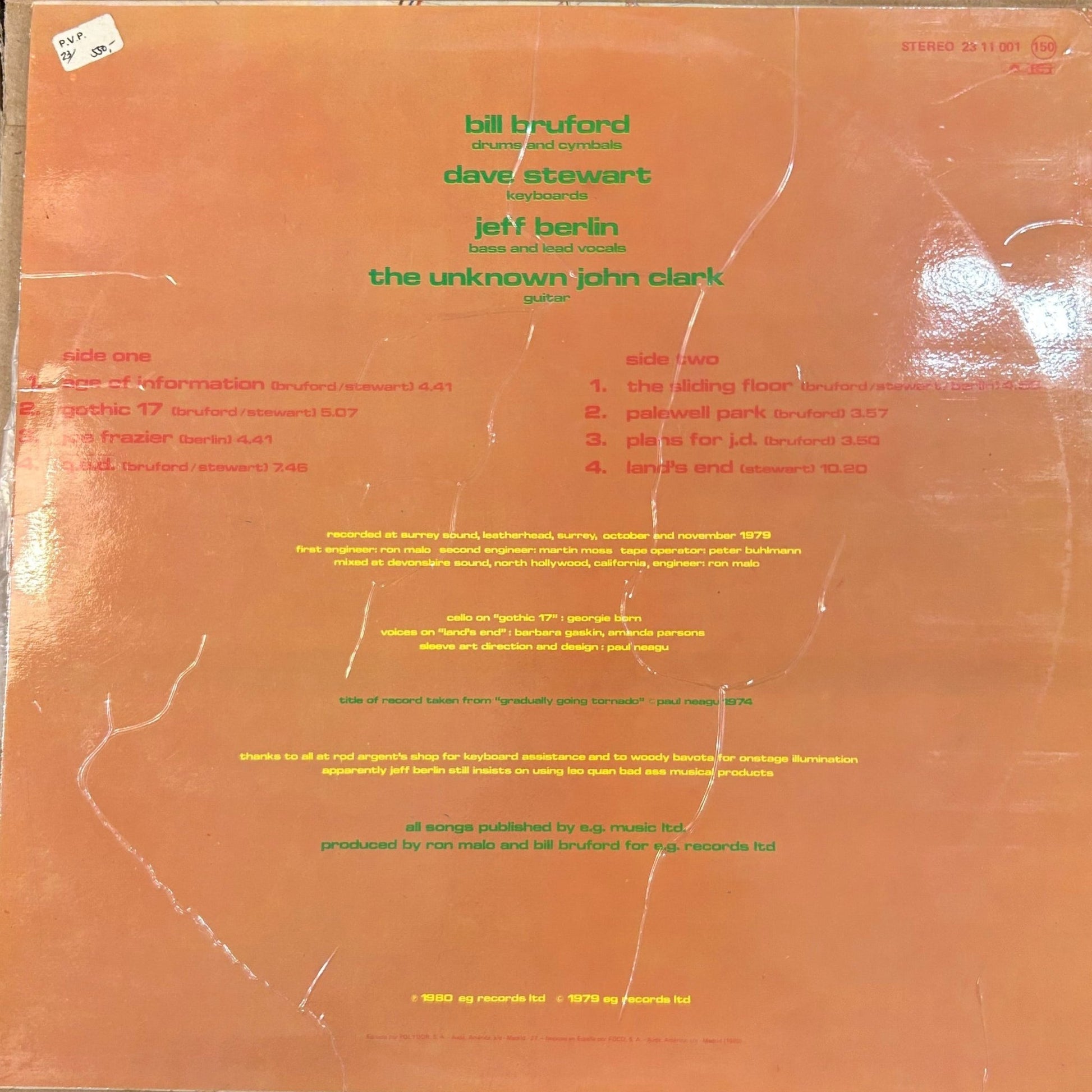 LP Bruford ‎– Gradually Going Tornado 2ª Mano - DISCOS NAKASHA