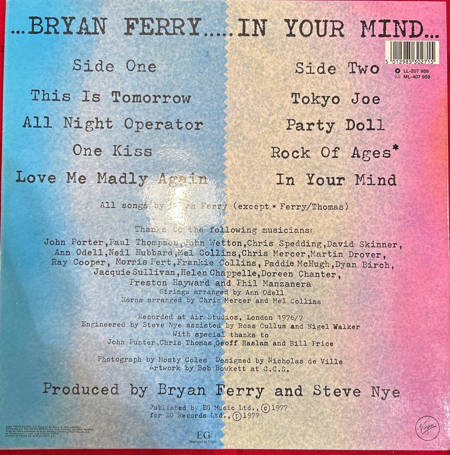 LP Bryan Ferry ‎– In Your Mind 2ª Mano - DISCOS NAKASHA