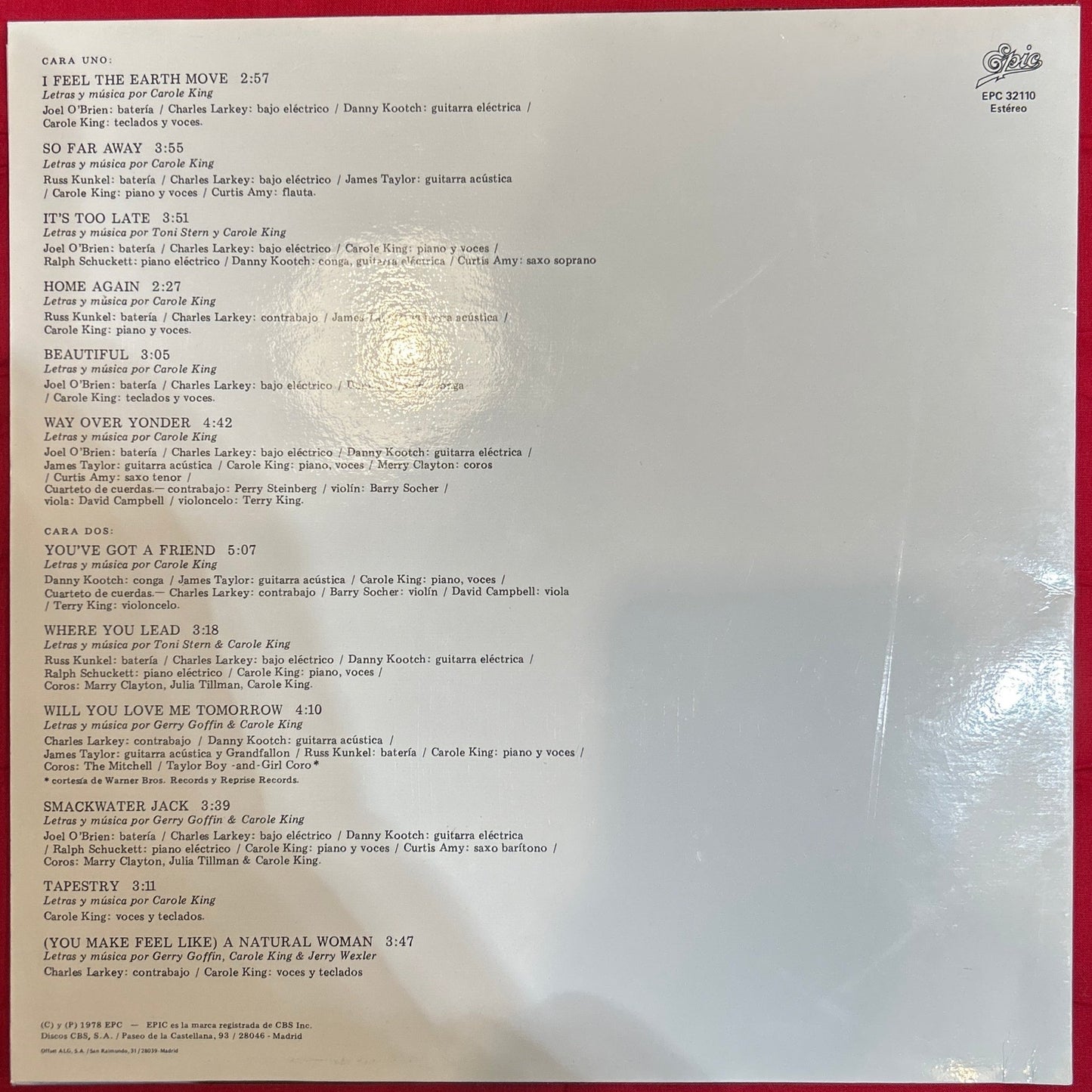 LP Carole King ‎– Tapestry 2ª mano - DISCOS NAKASHA