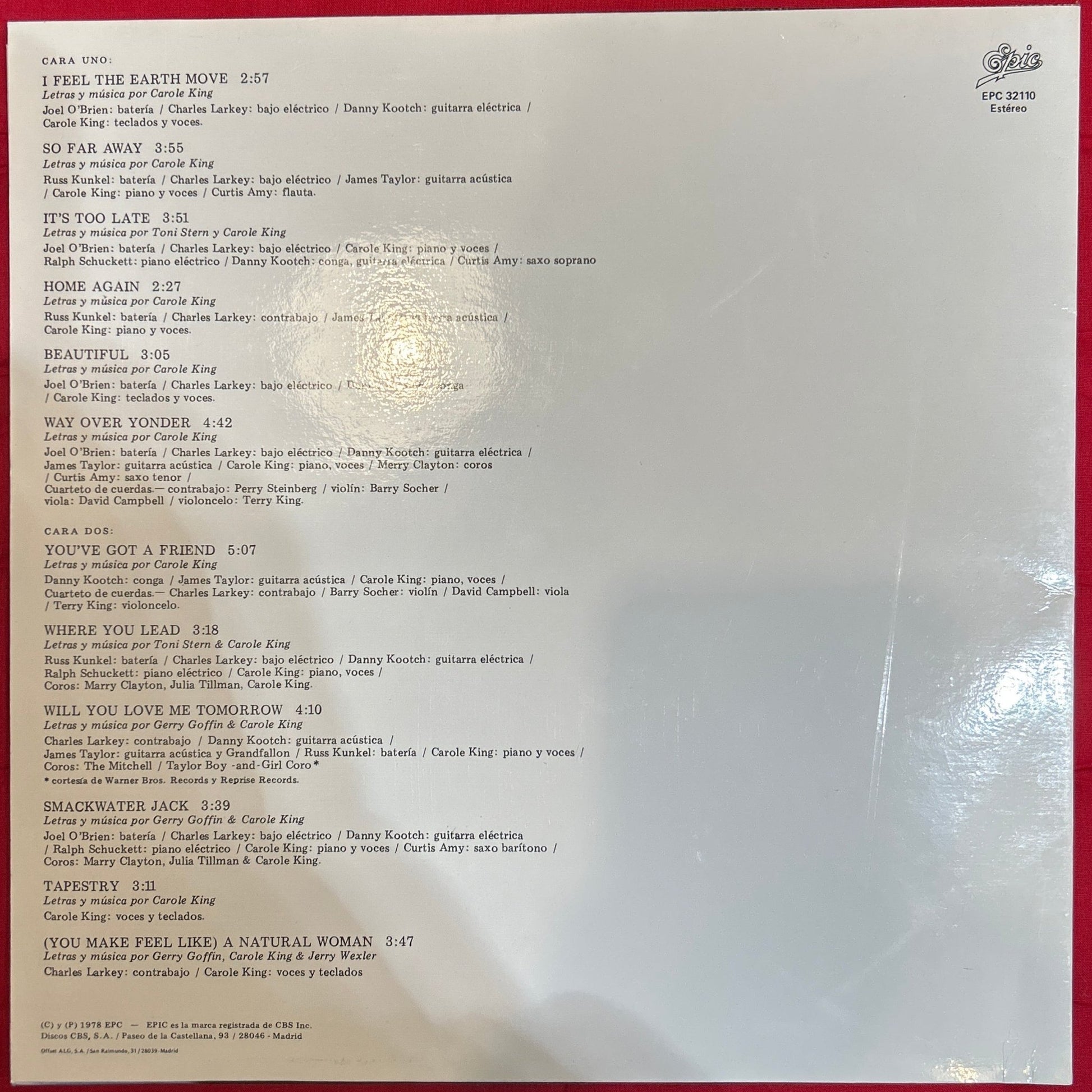 LP Carole King ‎– Tapestry 2ª mano - DISCOS NAKASHA