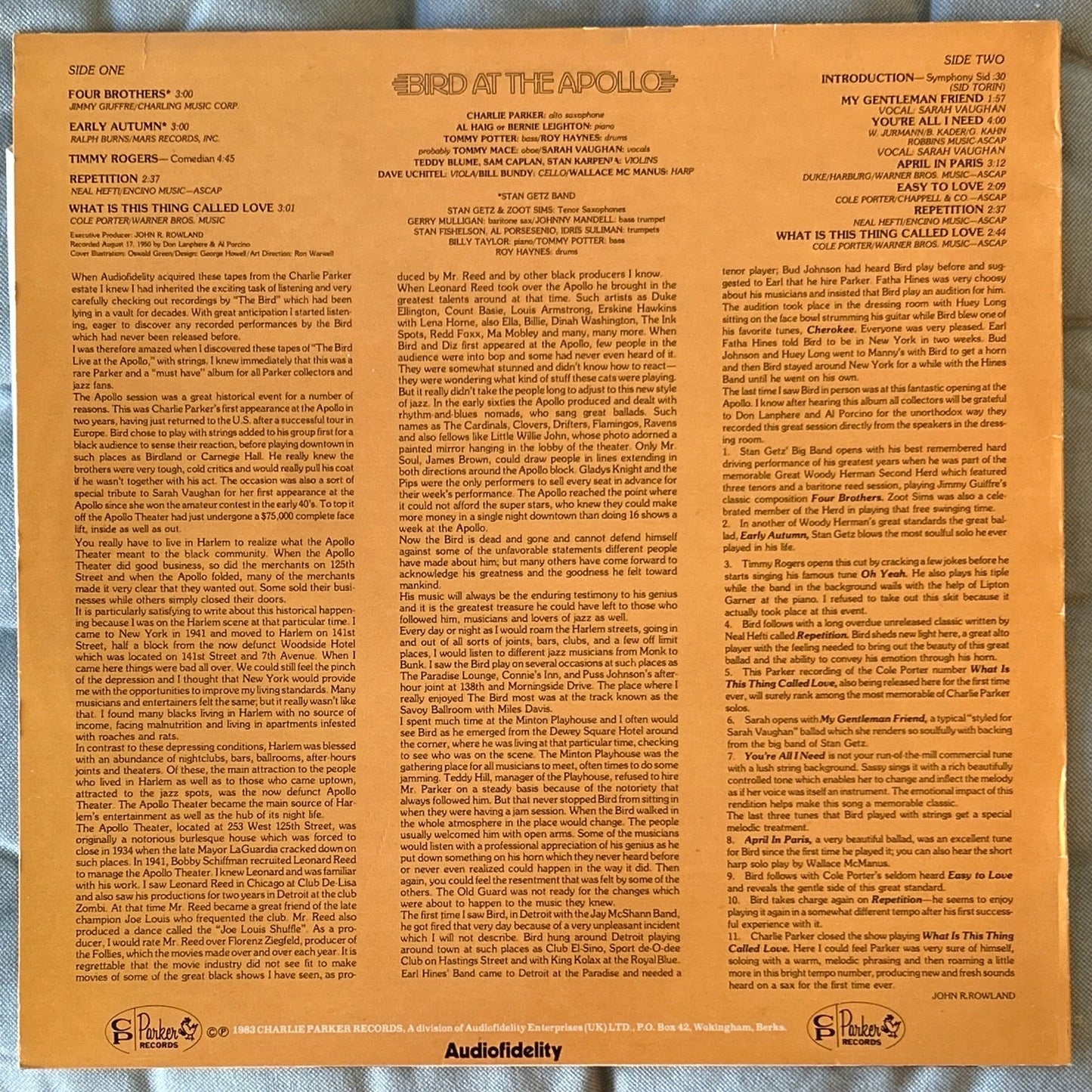 LP Charlie Parker ‎– Bird At The Apollo 2ª Mano - DISCOS NAKASHA