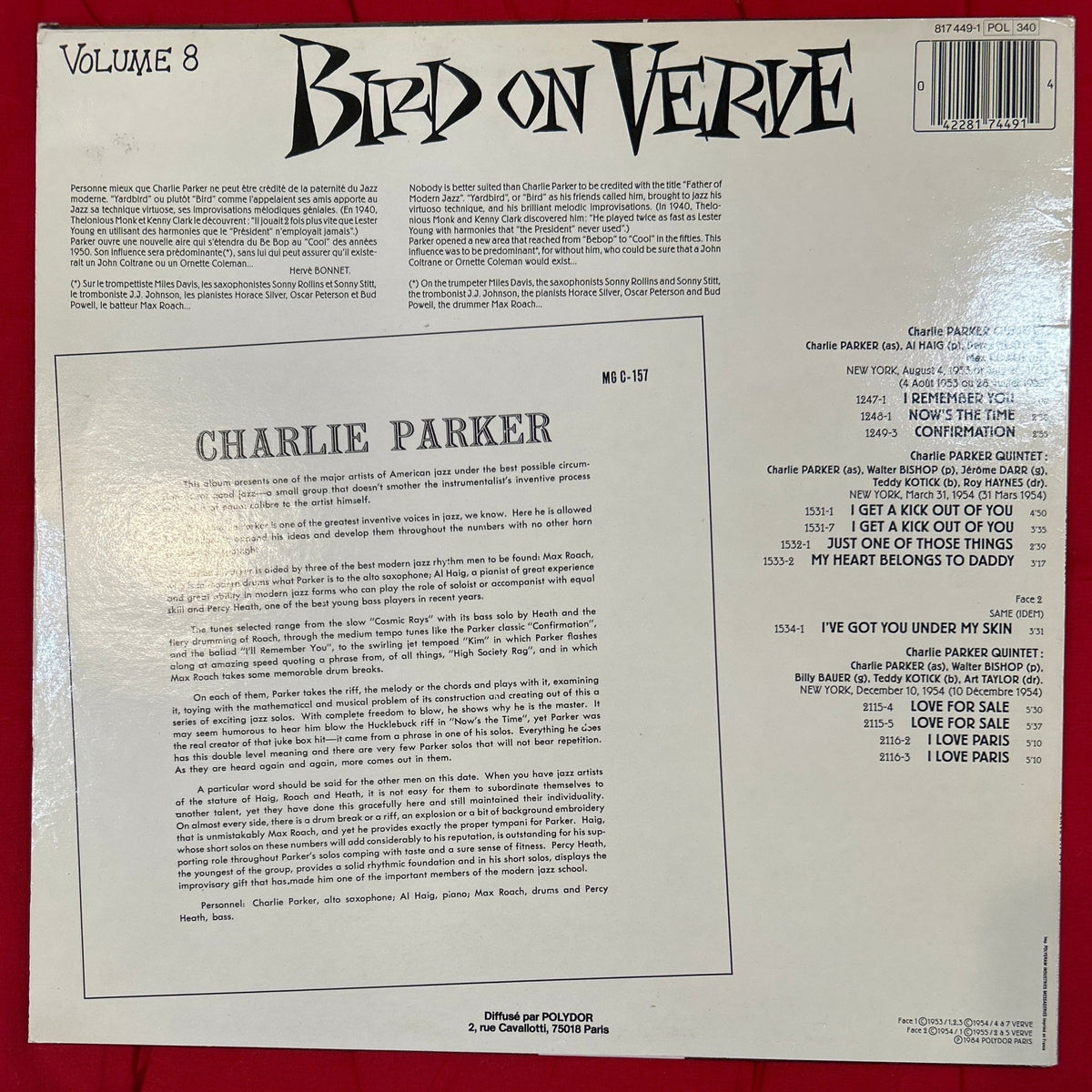 LP Charlie Parker – Bird On Verve - Volume 8 2ª Mano - DISCOS NAKASHA