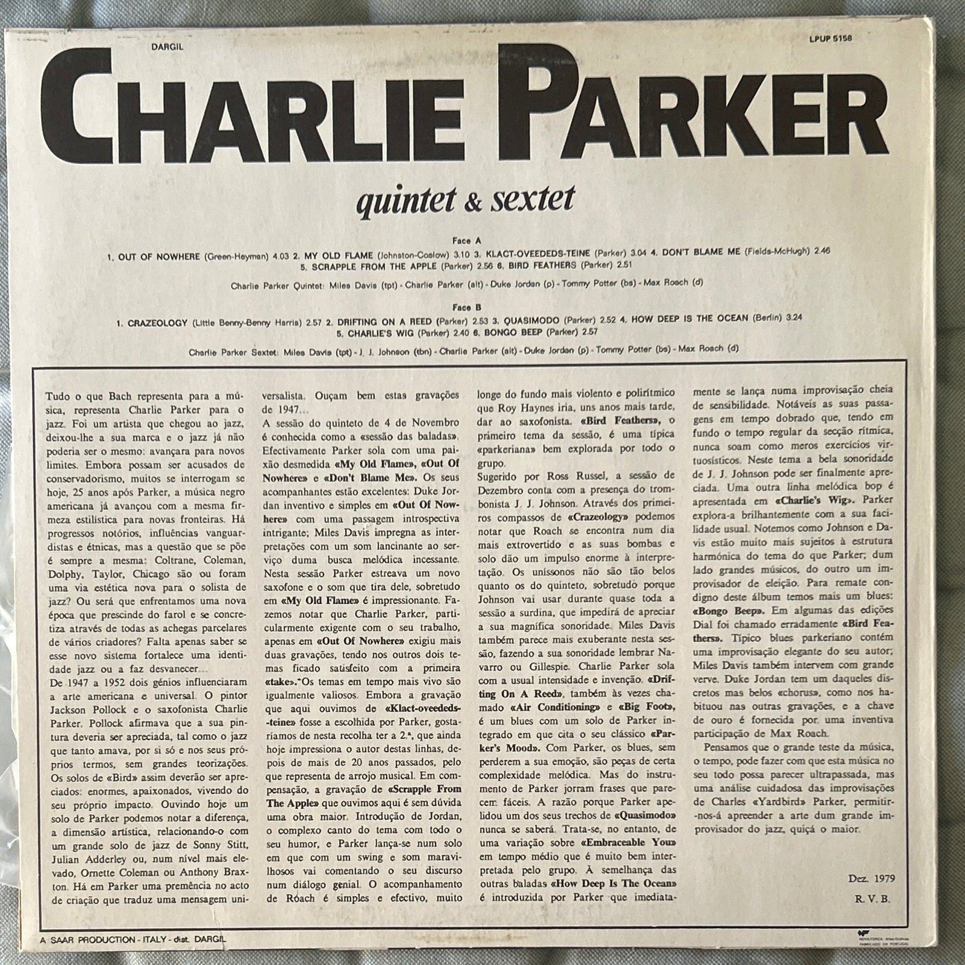 LP Charlie Parker ‎– Quintet & Sextet (Volume 3) 2ª Mano - DISCOS NAKASHA