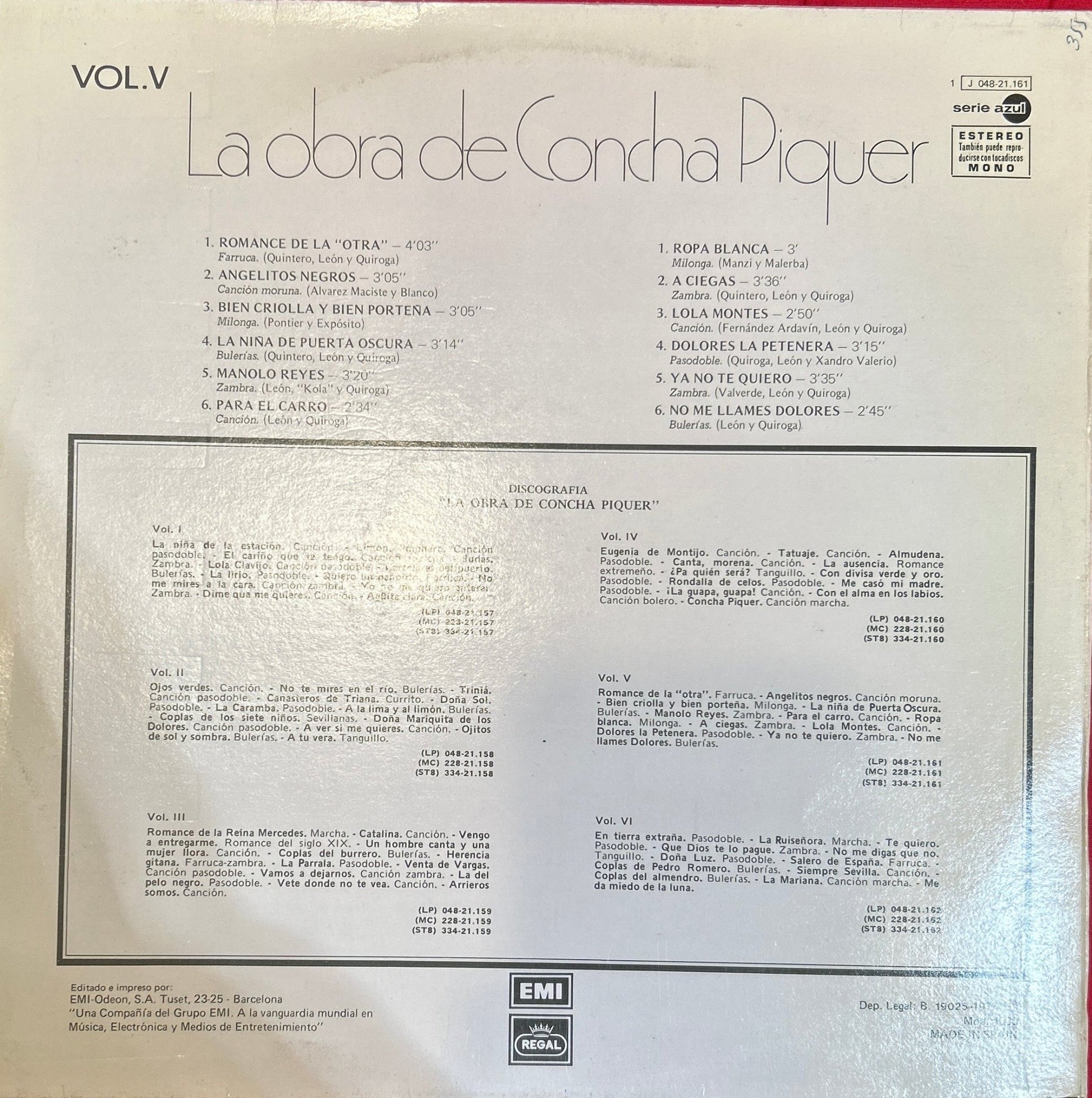 LP Concha Piquer ‎– La Obra De Concha Piquer Vol. V 2ª Mano (Producto exclusivo recogida en tienda) - DISCOS NAKASHA