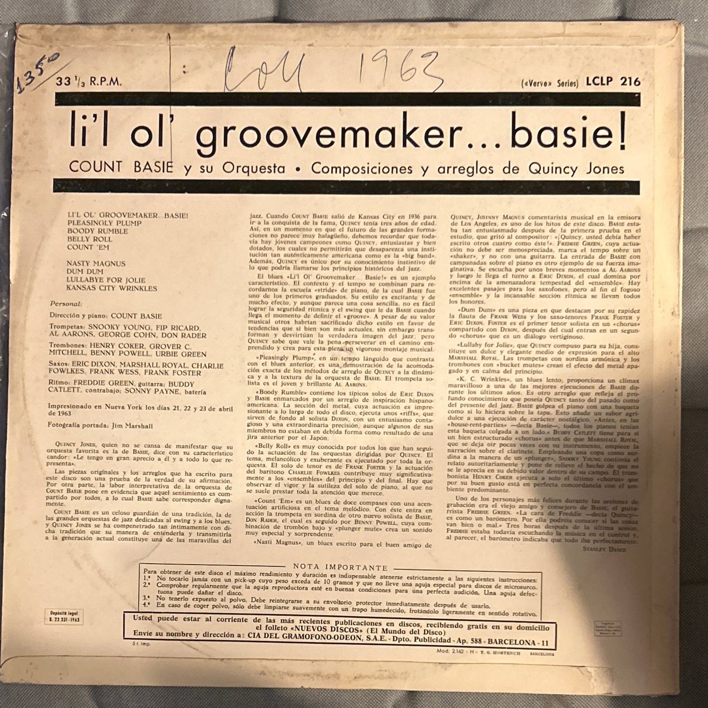 LP Count Basie And His Orchestra ‎– L'il Ol' Groovemaker... Basie! 2ª Mano - DISCOS NAKASHA