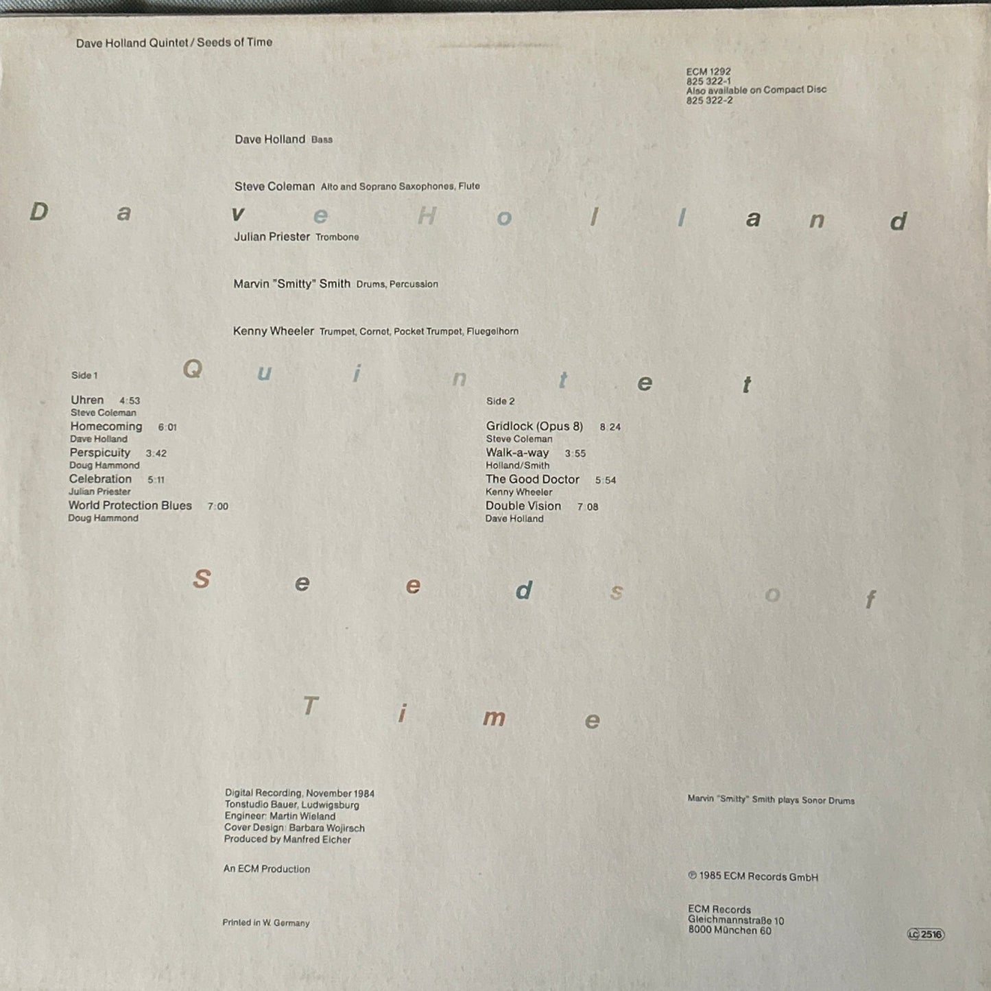 LP Dave Holland Quintet ‎– Seeds Of Time 2ª Mano - DISCOS NAKASHA