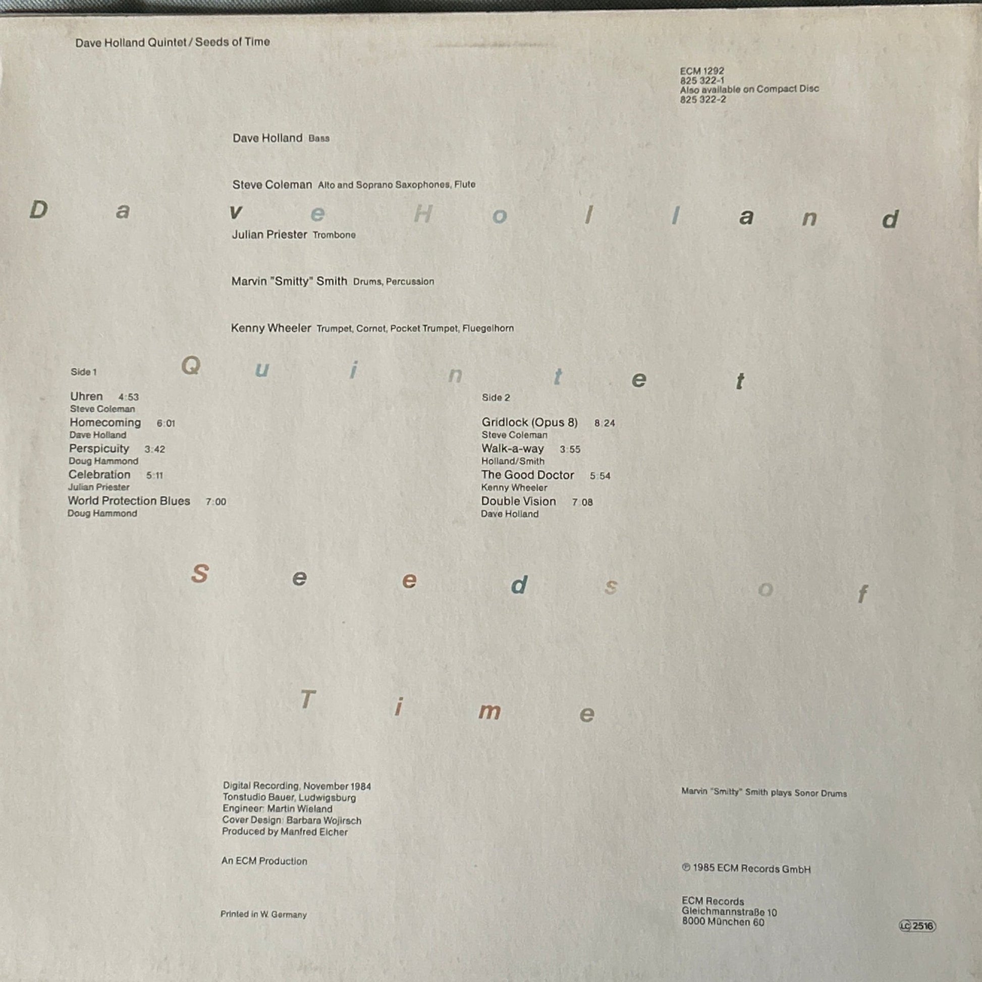 LP Dave Holland Quintet ‎– Seeds Of Time 2ª Mano - DISCOS NAKASHA