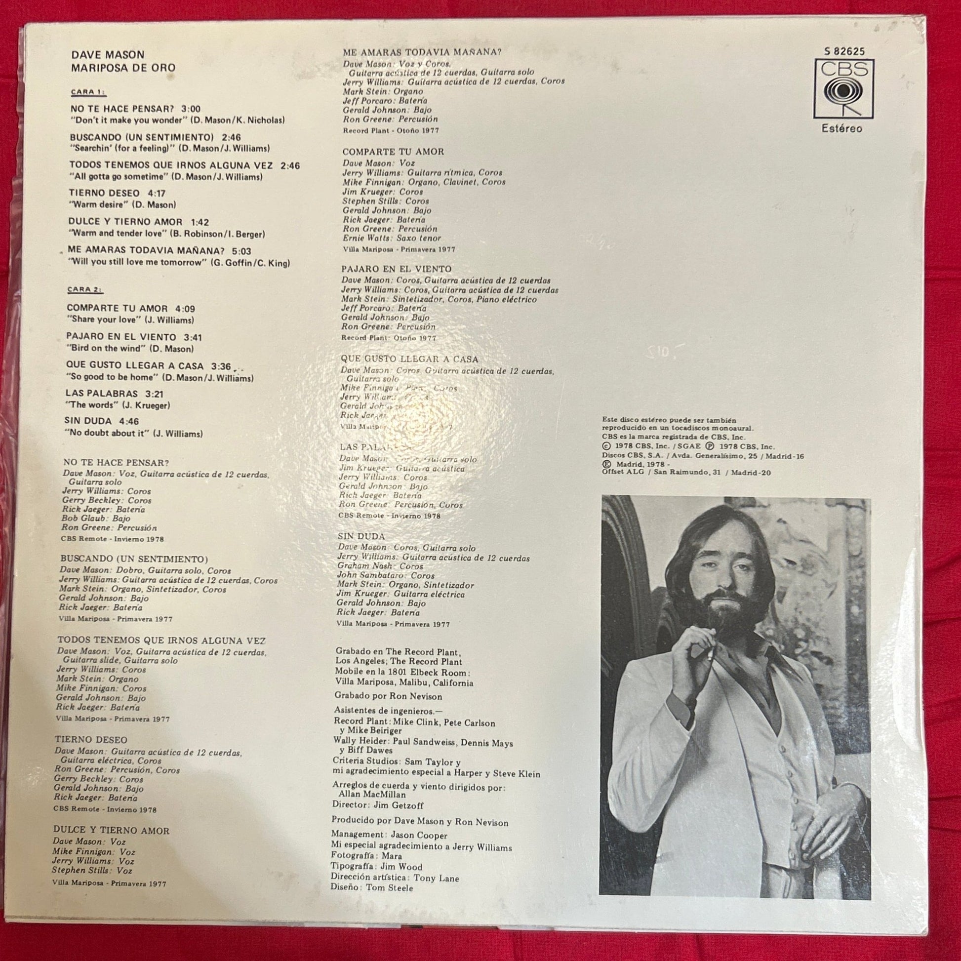 LP Dave Mason ‎– Mariposa De Oro 2ª Mano - DISCOS NAKASHA