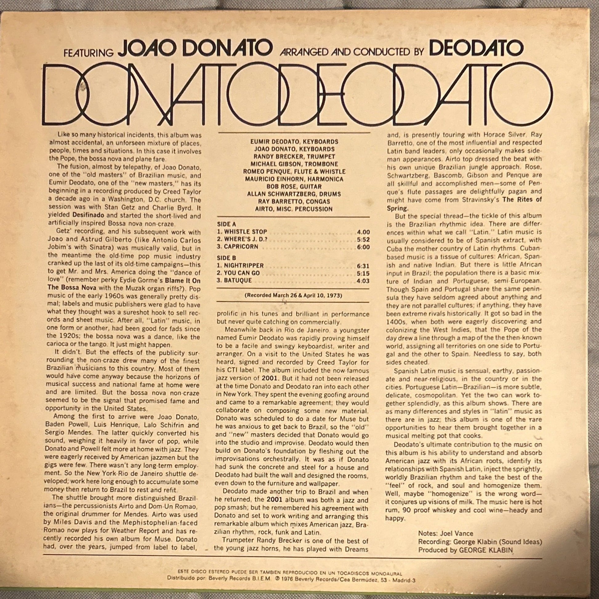 LP Deodato featuring Joao Donato – DonatoDeodato 2ª Mano - DISCOS NAKASHA