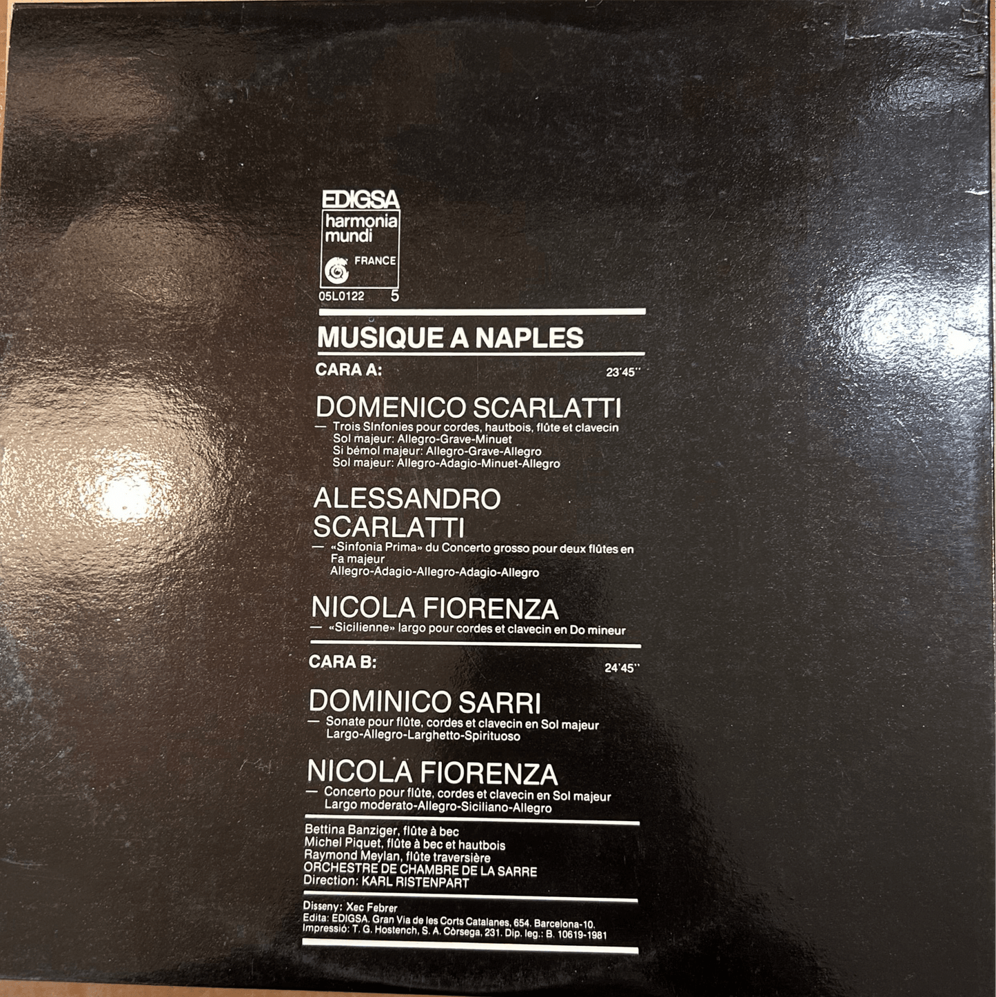 LP Domenico Scarlatti, Alessandro Scarlatti, Nicola Fiorenza, Dominico Sarri* - Orchestre De Chambre De La Sarre* - Dir. Karl Ristenpart ‎– Musique A Naples 2ª Mano - DISCOS NAKASHA