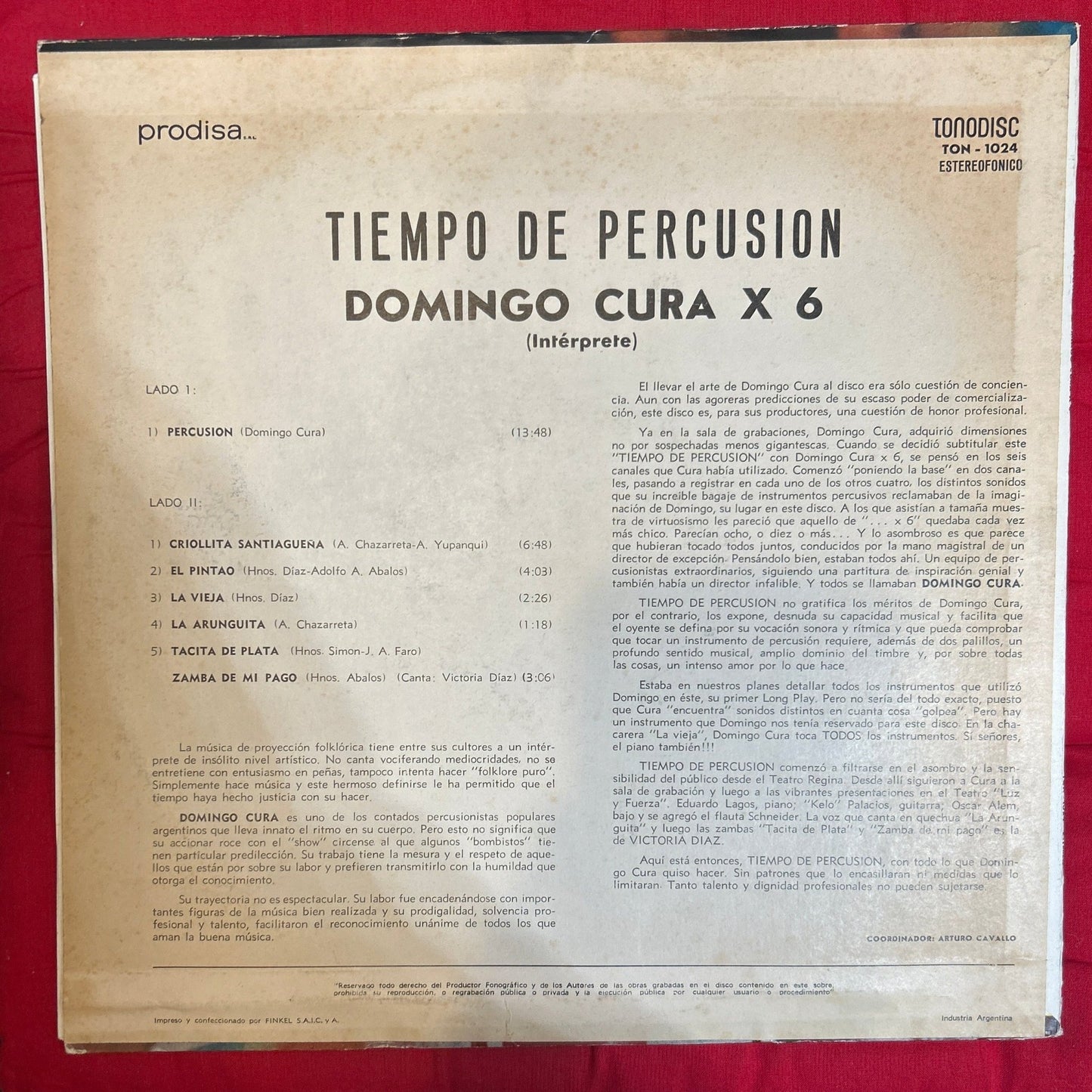 LP Domingo Cura x 6 ‎– Tiempo De Percusion 2ª Mano - DISCOS NAKASHA