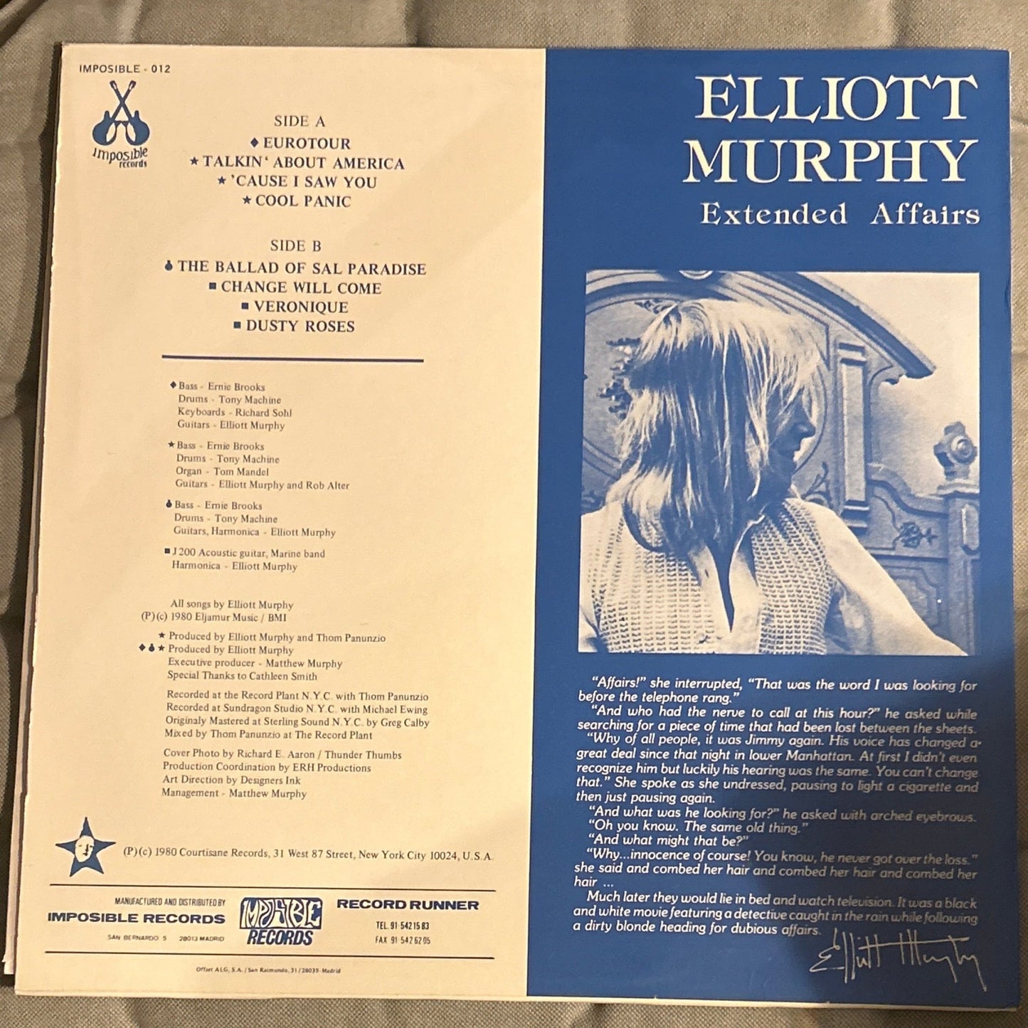 LP Elliott Murphy ‎– Extended Affairs 2ª mano - DISCOS NAKASHA