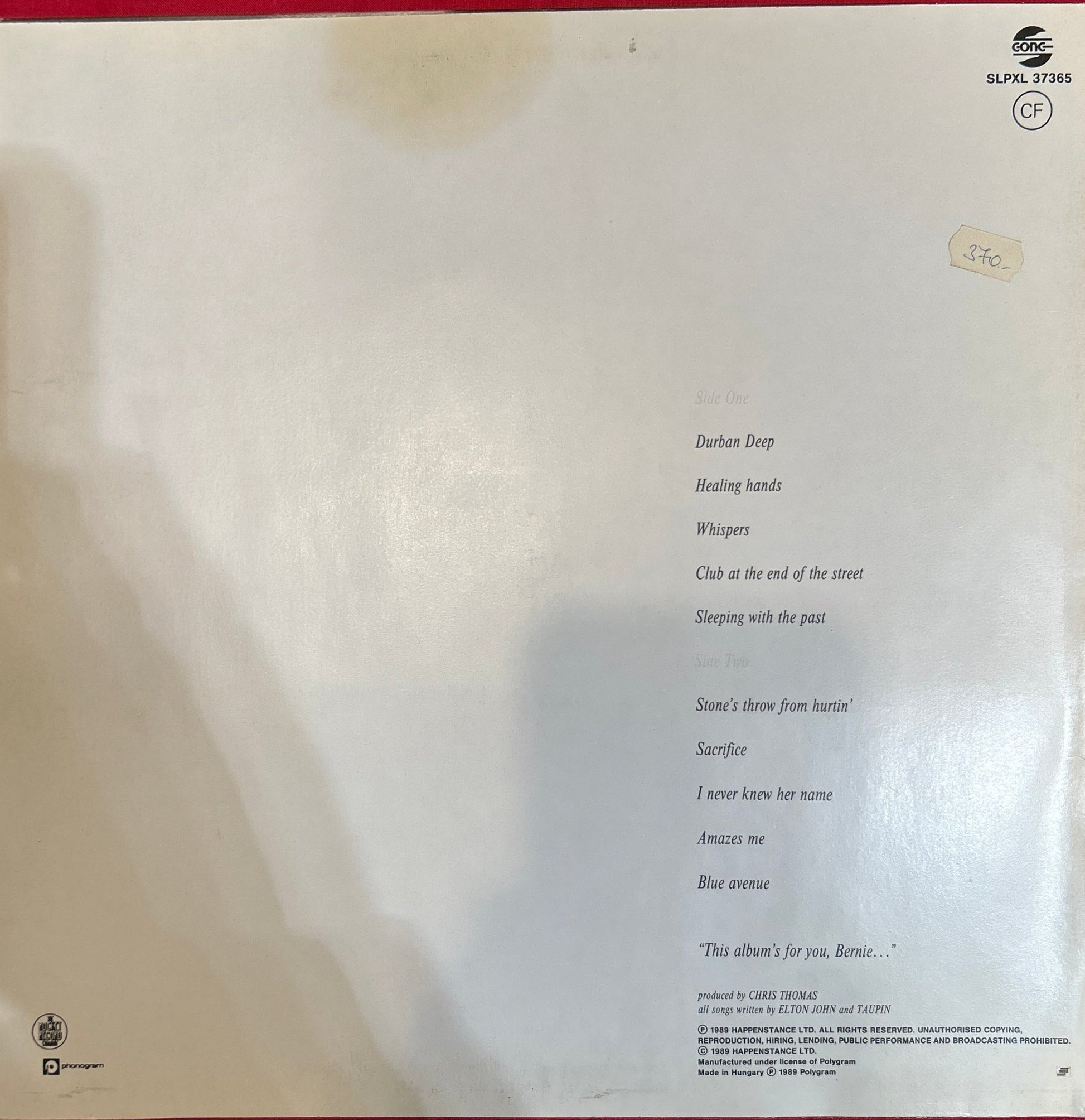 LP Elton John ‎– Sleeping With The Past Ed. Hungara 2ª Mano - DISCOS NAKASHA