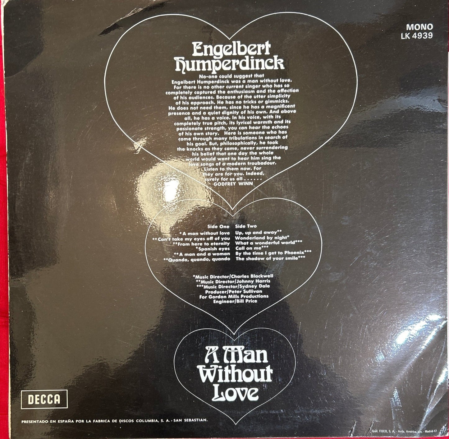 LP Engelbert Humperdinck ‎– A Man Without Love 2ª Mano (Producto exclusivo recogida en tienda) - DISCOS NAKASHA