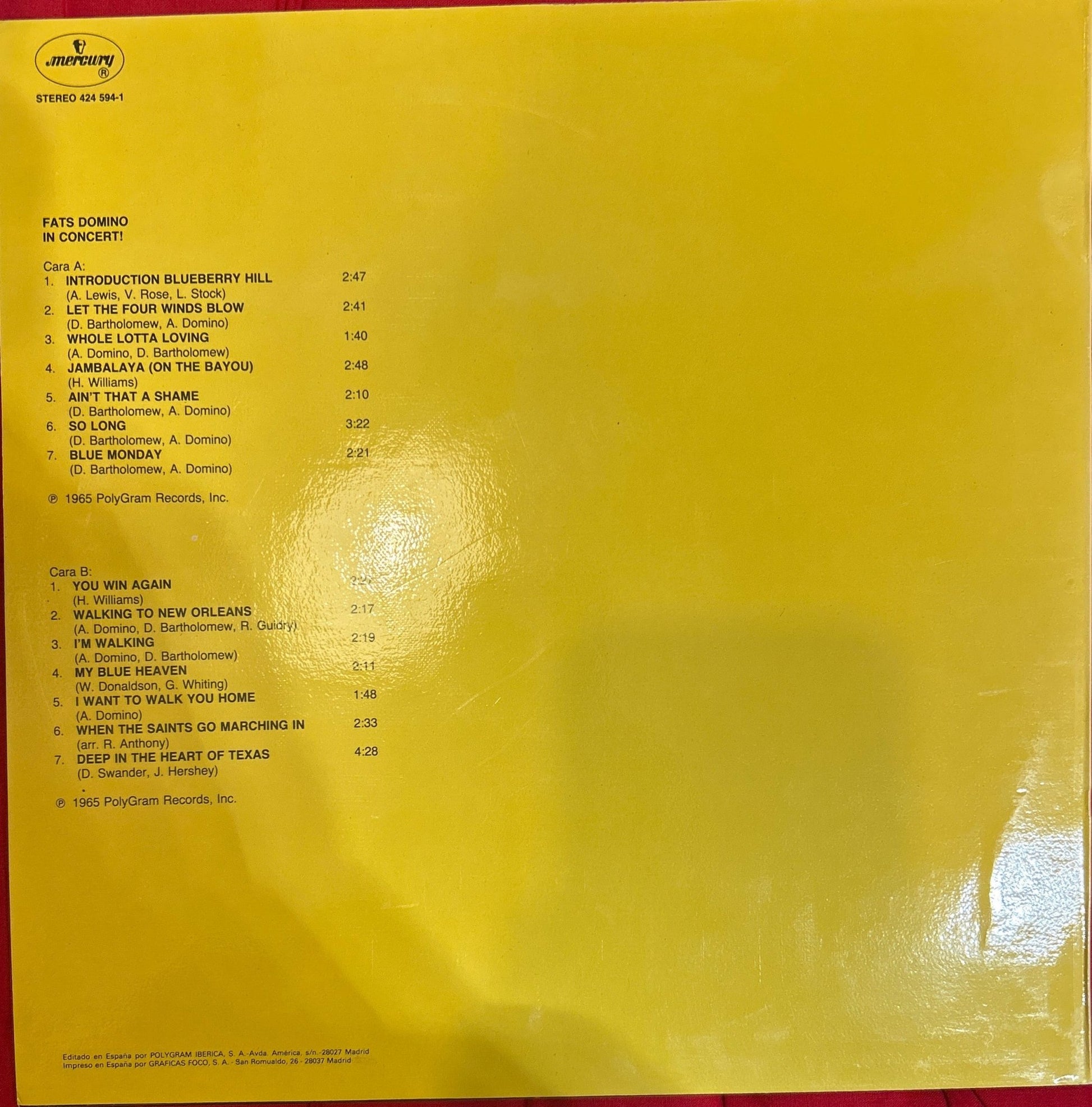 LP Fats Domino ‎– In Concert! 2ª Mano (Producto exclusivo recogida en tienda) - DISCOS NAKASHA