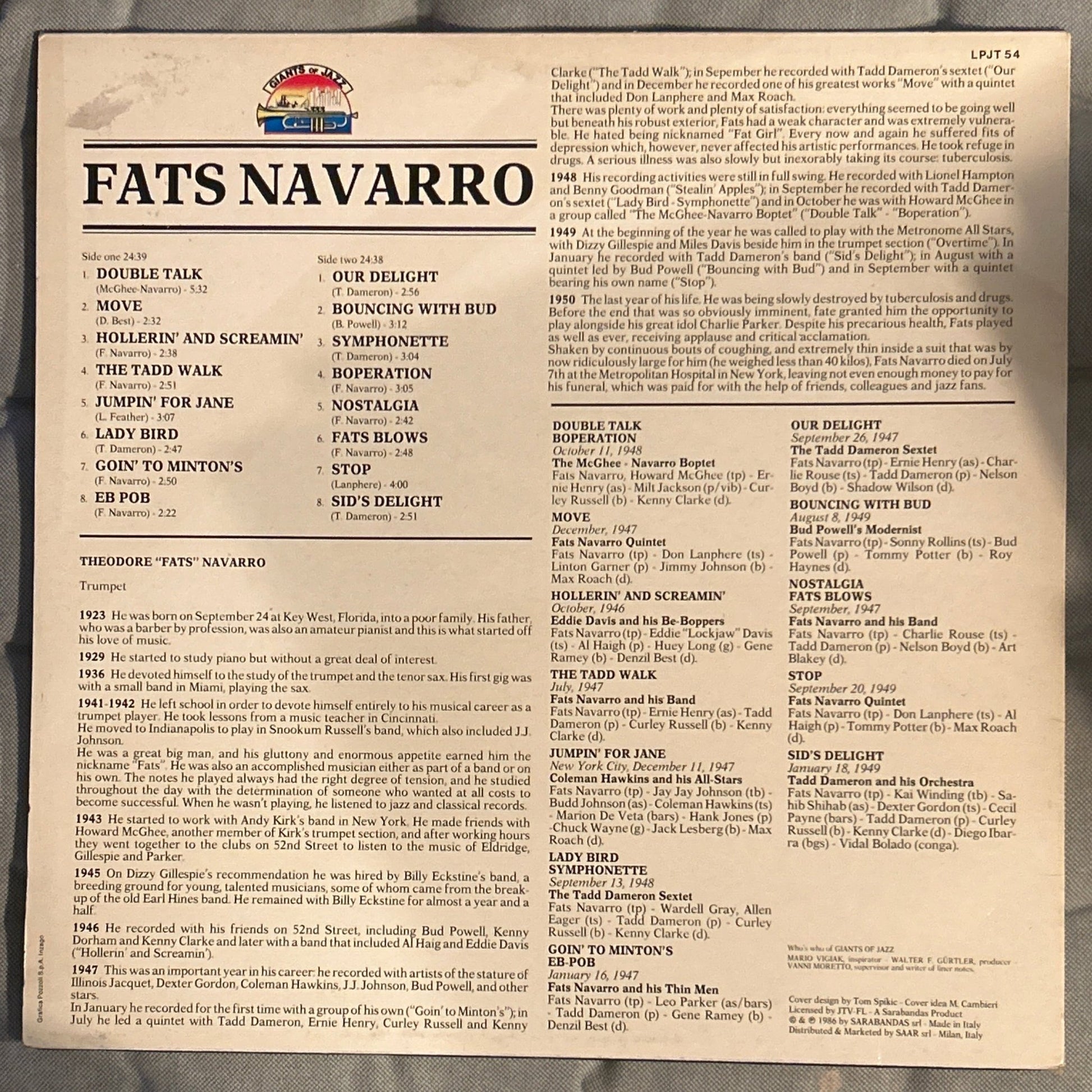 LP Fats Navarro ‎– Fats Navarro 2ª Mano - DISCOS NAKASHA