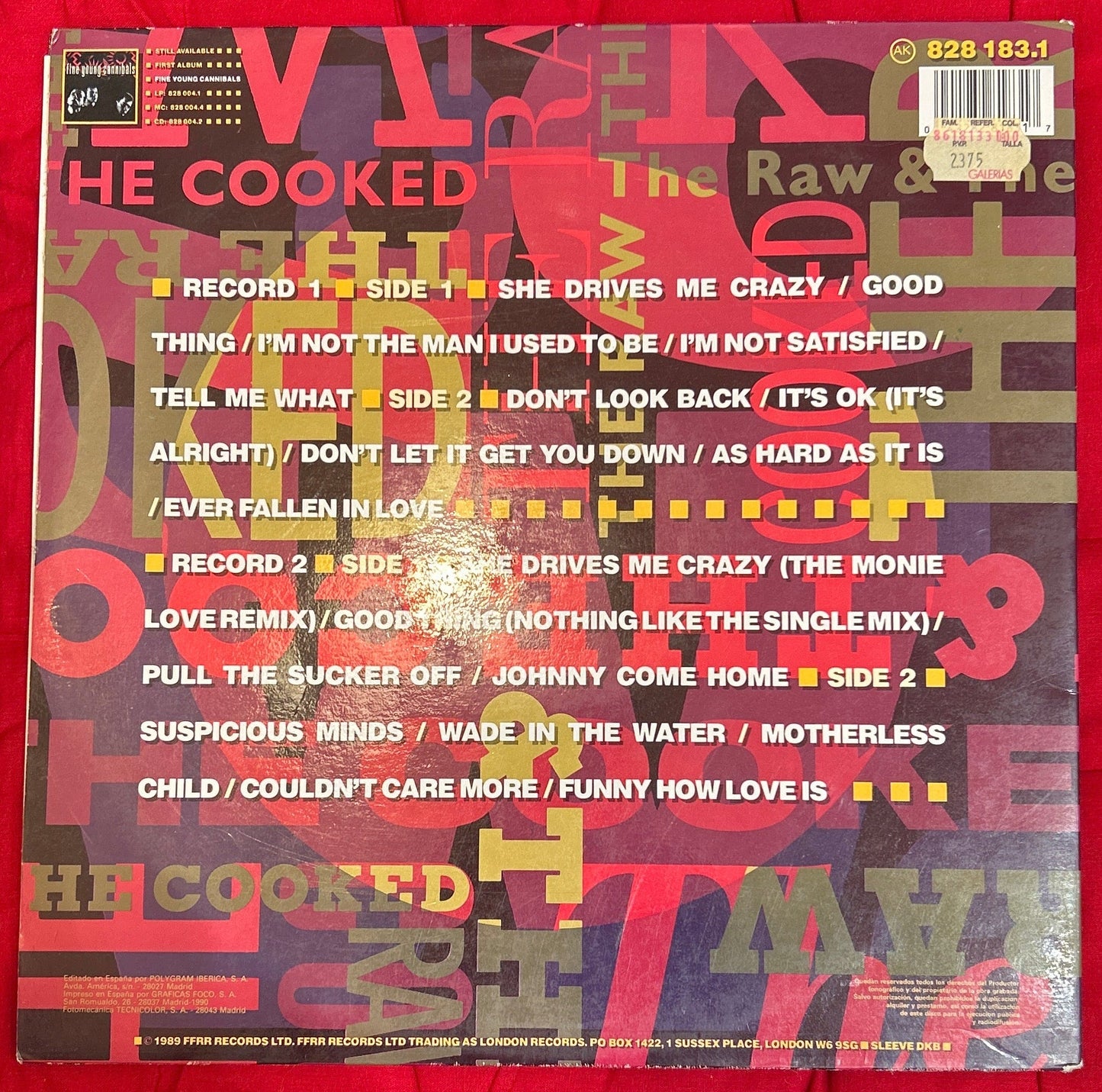 LP Fine Young Cannibals ‎– The Raw & The Cooked 2ª Mano - DISCOS NAKASHA