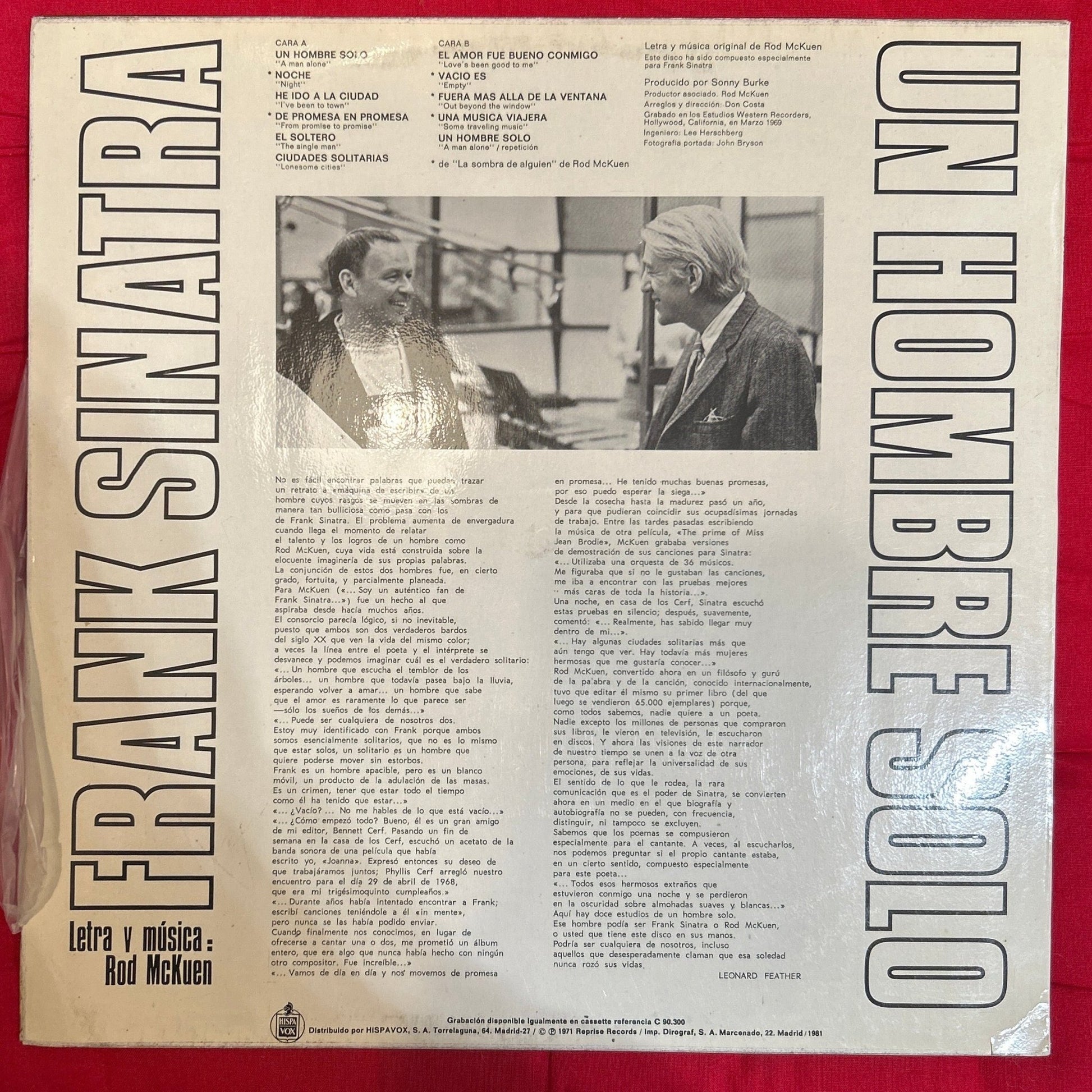 LP Frank Sinatra ‎– Un Hombre Solo 2ª Mano - DISCOS NAKASHA