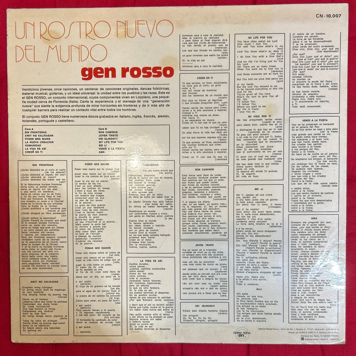 LP Gen Rosso ‎– Un Rostro Nuevo Del Mundo 2ª Mano - DISCOS NAKASHA