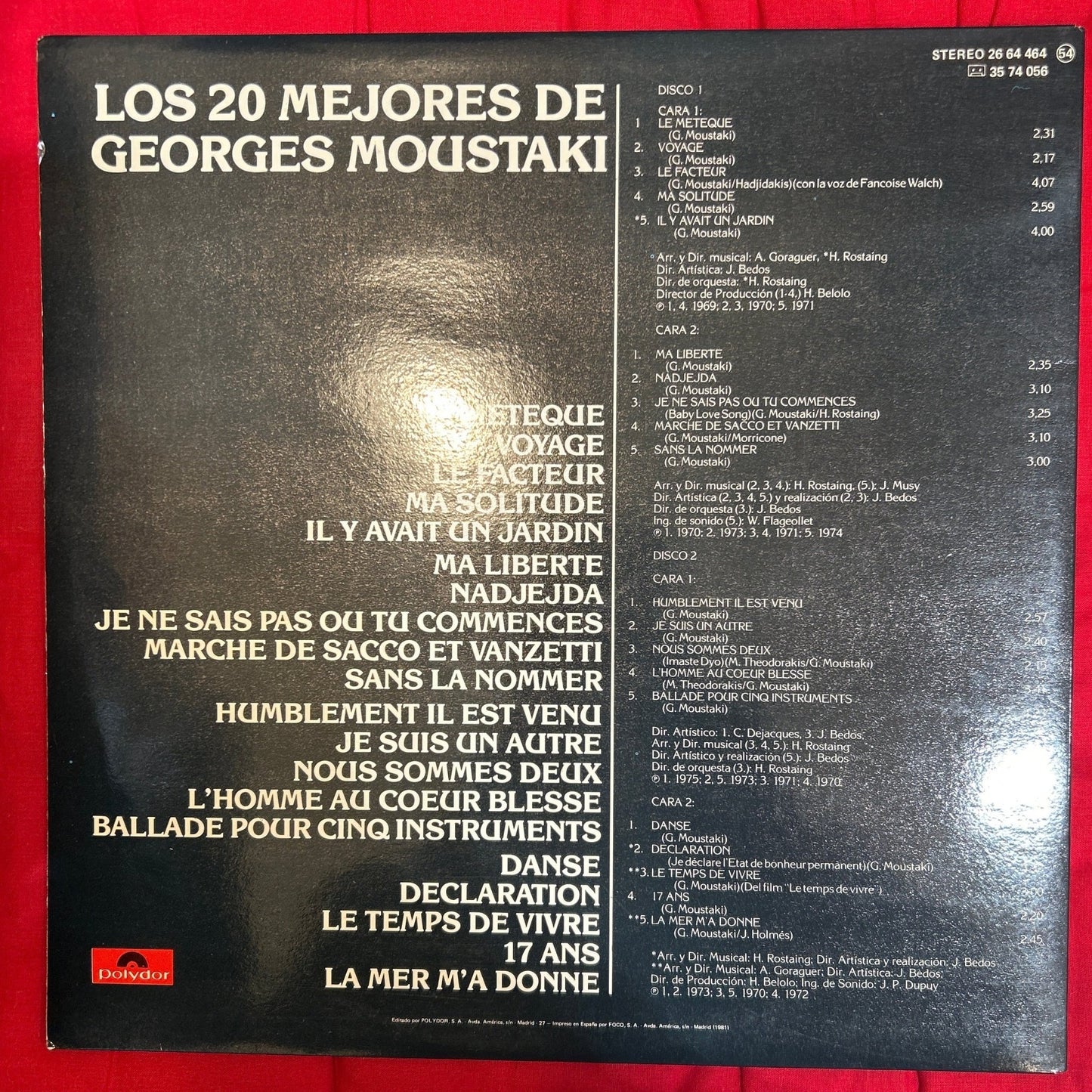 LP Georges Moustaki ‎– Los 20 Mejores De Georges Moustaki 2ª Mano (Producto exclusivo recogida en tienda) - DISCOS NAKASHA