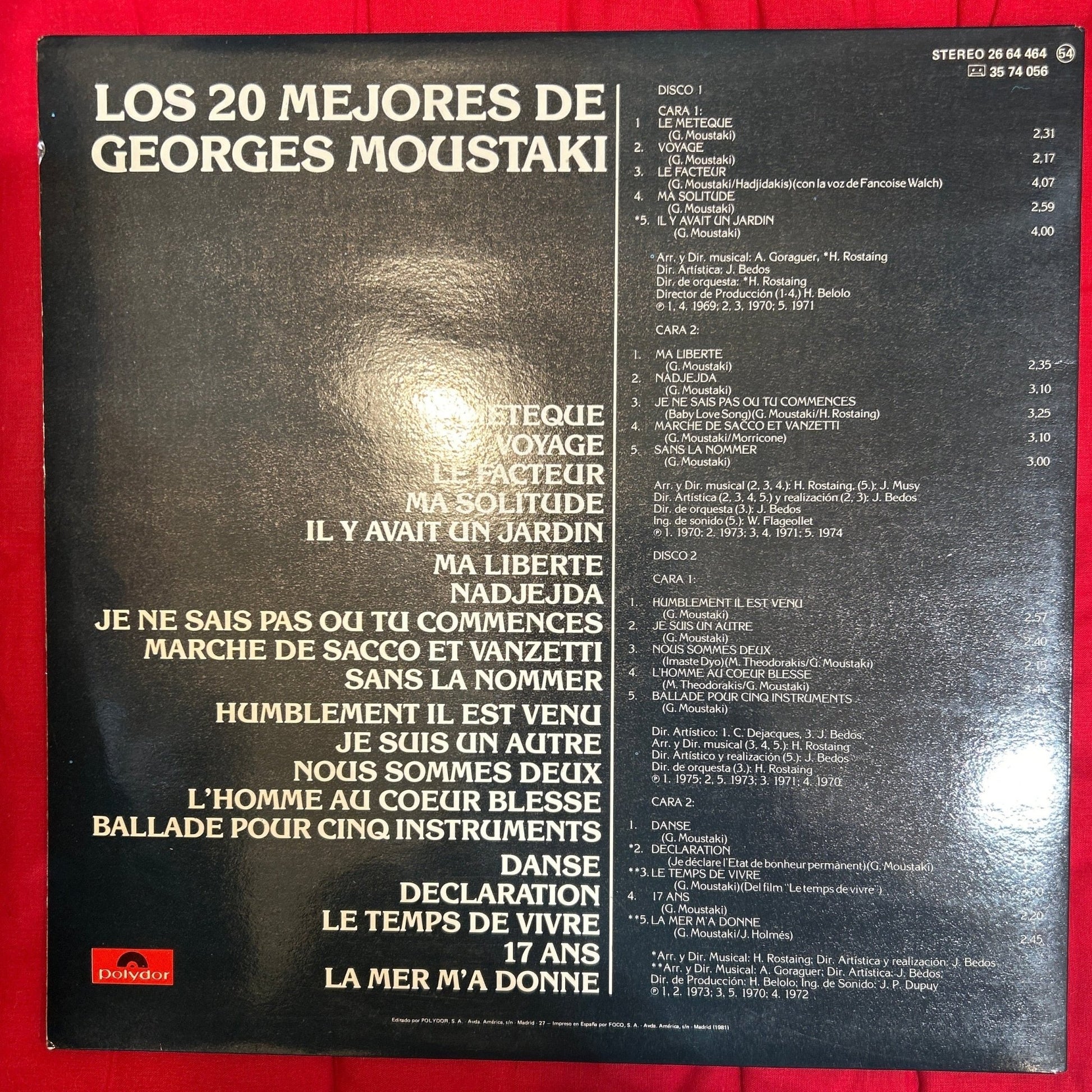 LP Georges Moustaki ‎– Los 20 Mejores De Georges Moustaki 2ª Mano (Producto exclusivo recogida en tienda) - DISCOS NAKASHA
