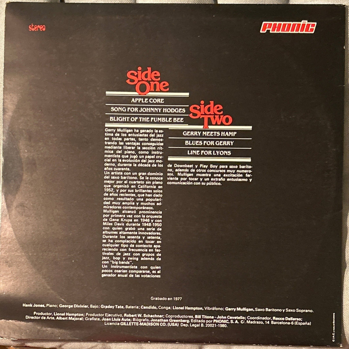 LP Gerry Mulligan ‎– Gerry Mulligan 2ª Mano - DISCOS NAKASHA
