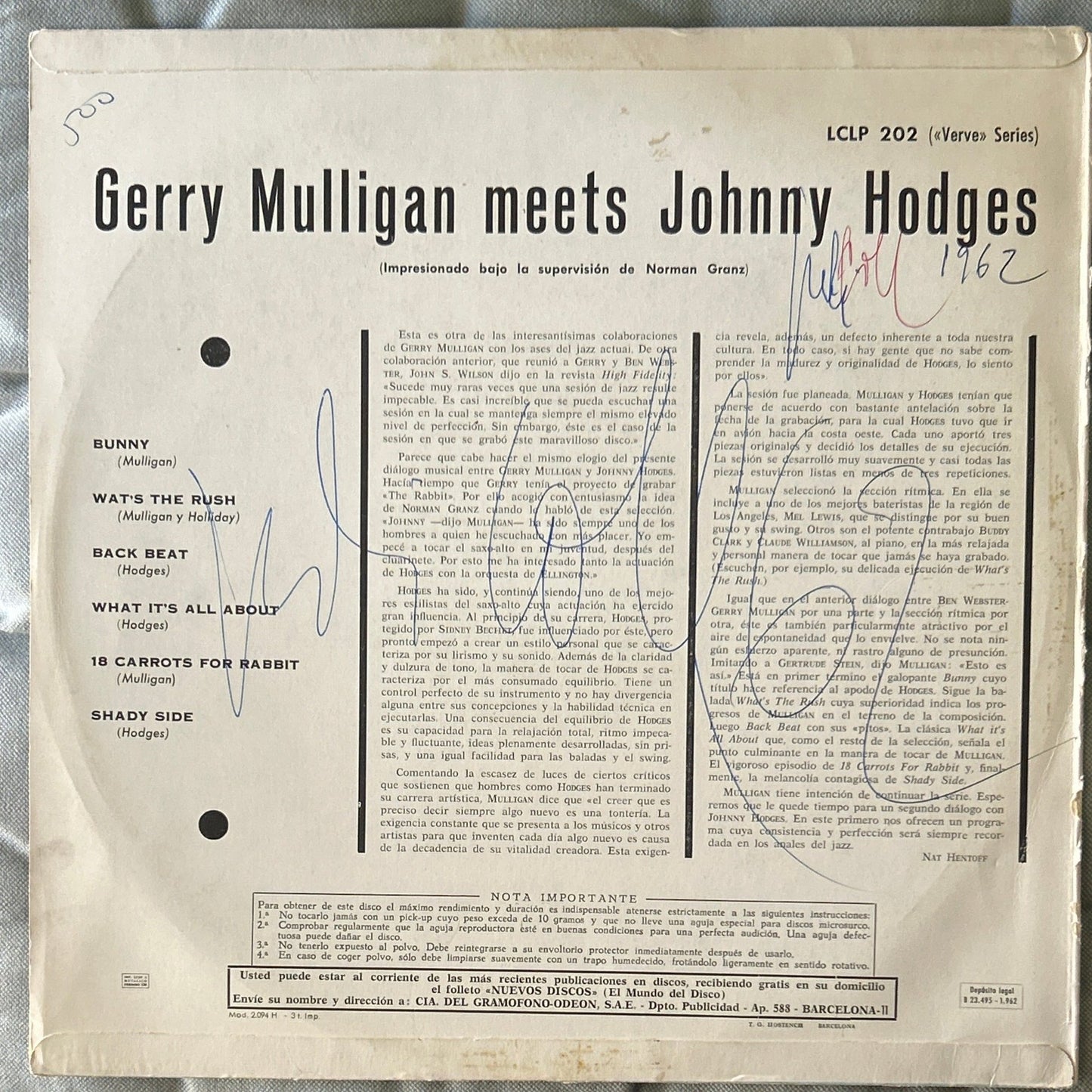LP Gerry Mulligan Meets Johnny Hodges ‎– Gerry Mulligan Meets Johnny Hodges 2ª Mano - DISCOS NAKASHA