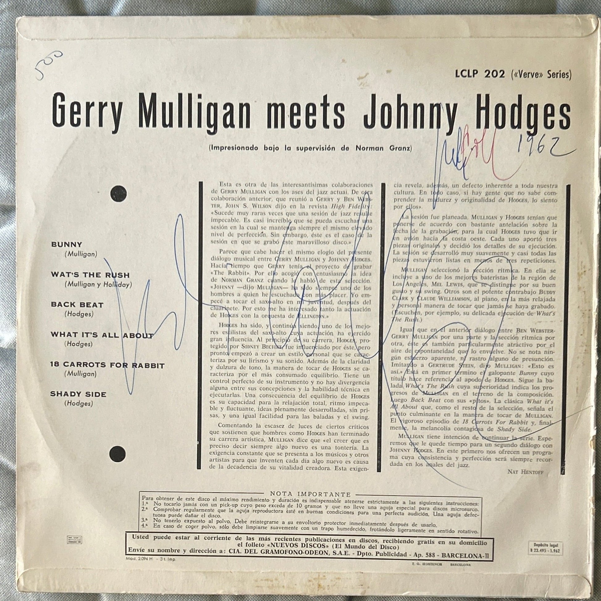 LP Gerry Mulligan Meets Johnny Hodges ‎– Gerry Mulligan Meets Johnny Hodges 2ª Mano - DISCOS NAKASHA