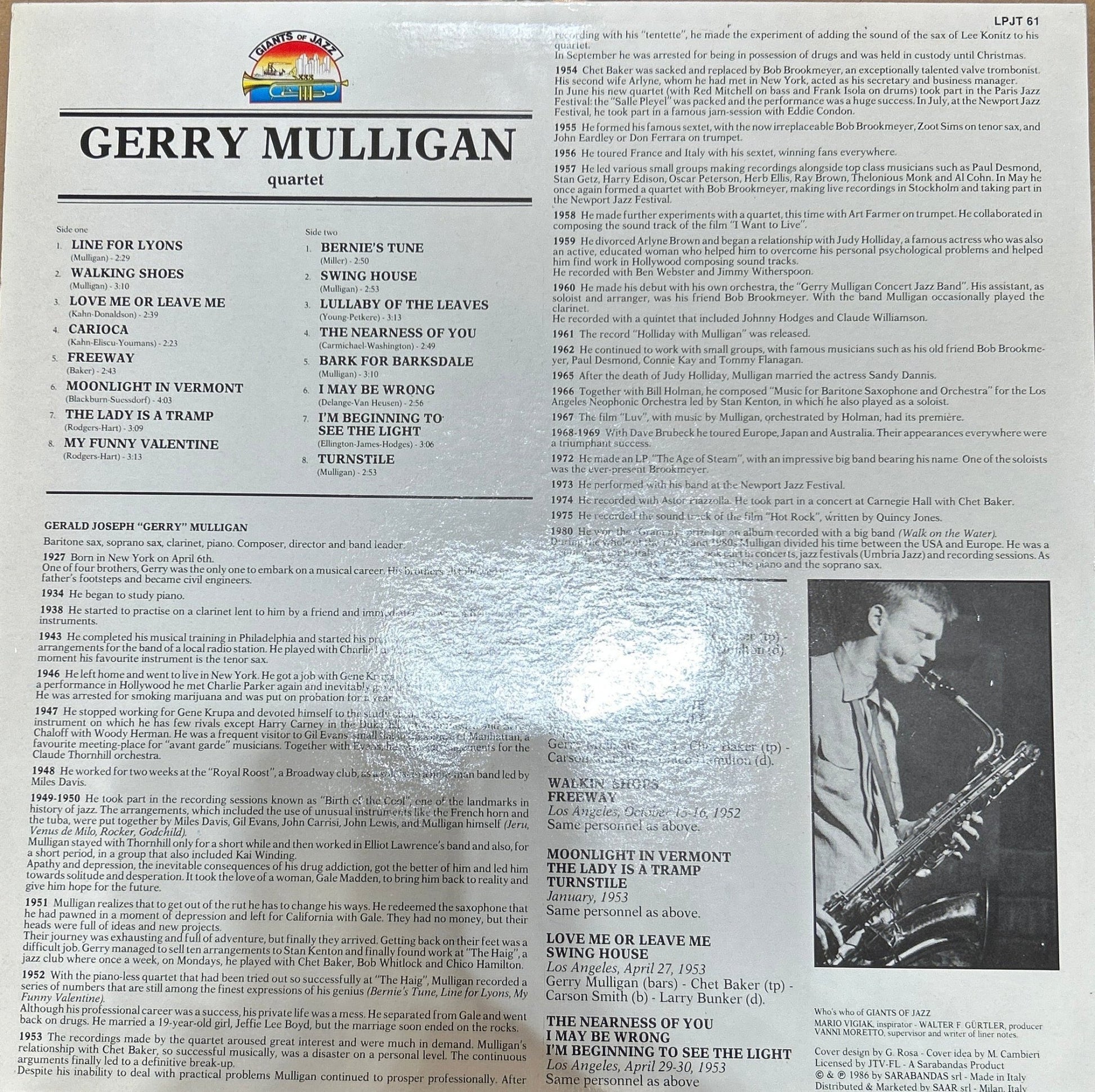 LP Gerry Mulligan Quartet With Chet Baker – Gerry Mulligan Quartet With Chet Baker 2ª Mano - DISCOS NAKASHA