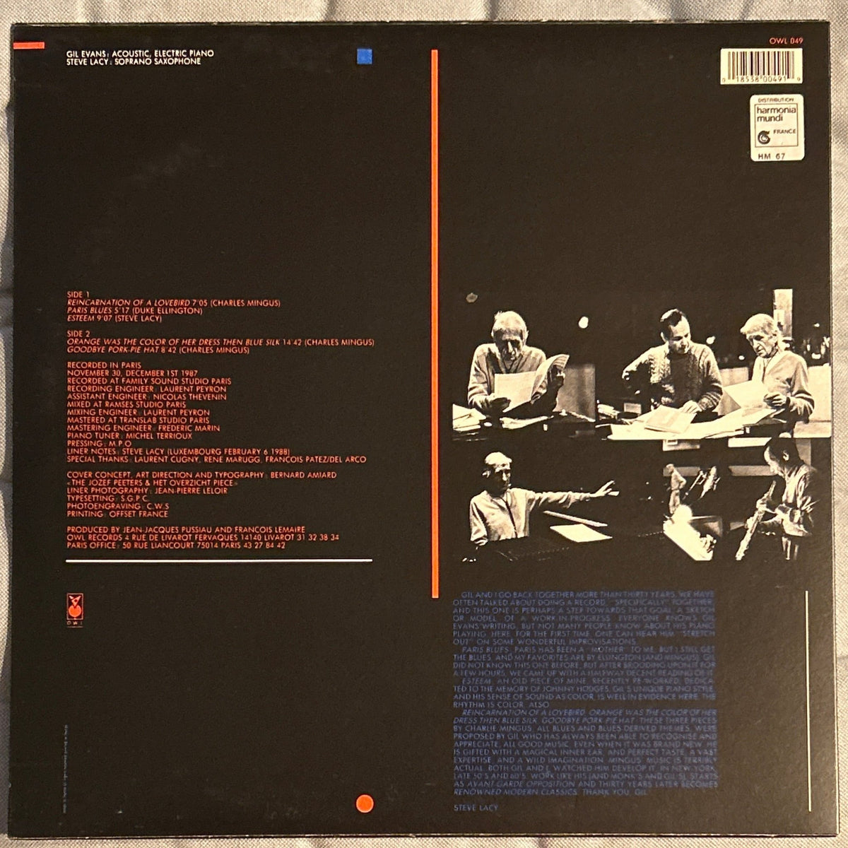 LP Gil Evans / Steve Lacy ‎– Paris Blues 2ª Mano - DISCOS NAKASHA