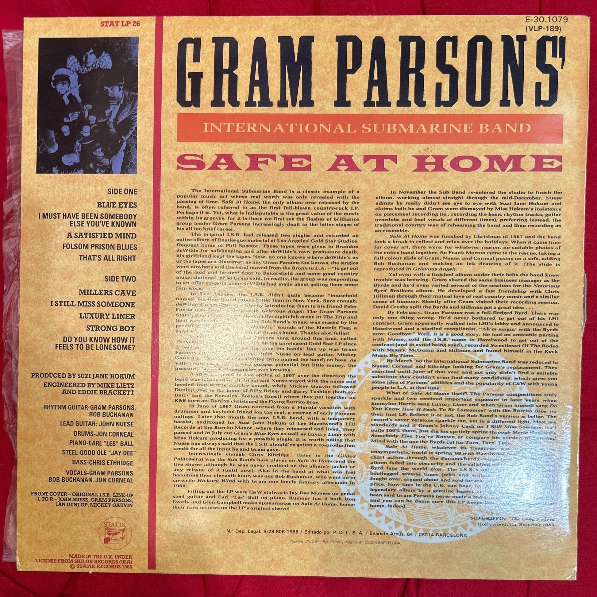 LP Gram Parsons' International Submarine Band* ‎– Safe At Home 2ª Mano - DISCOS NAKASHA