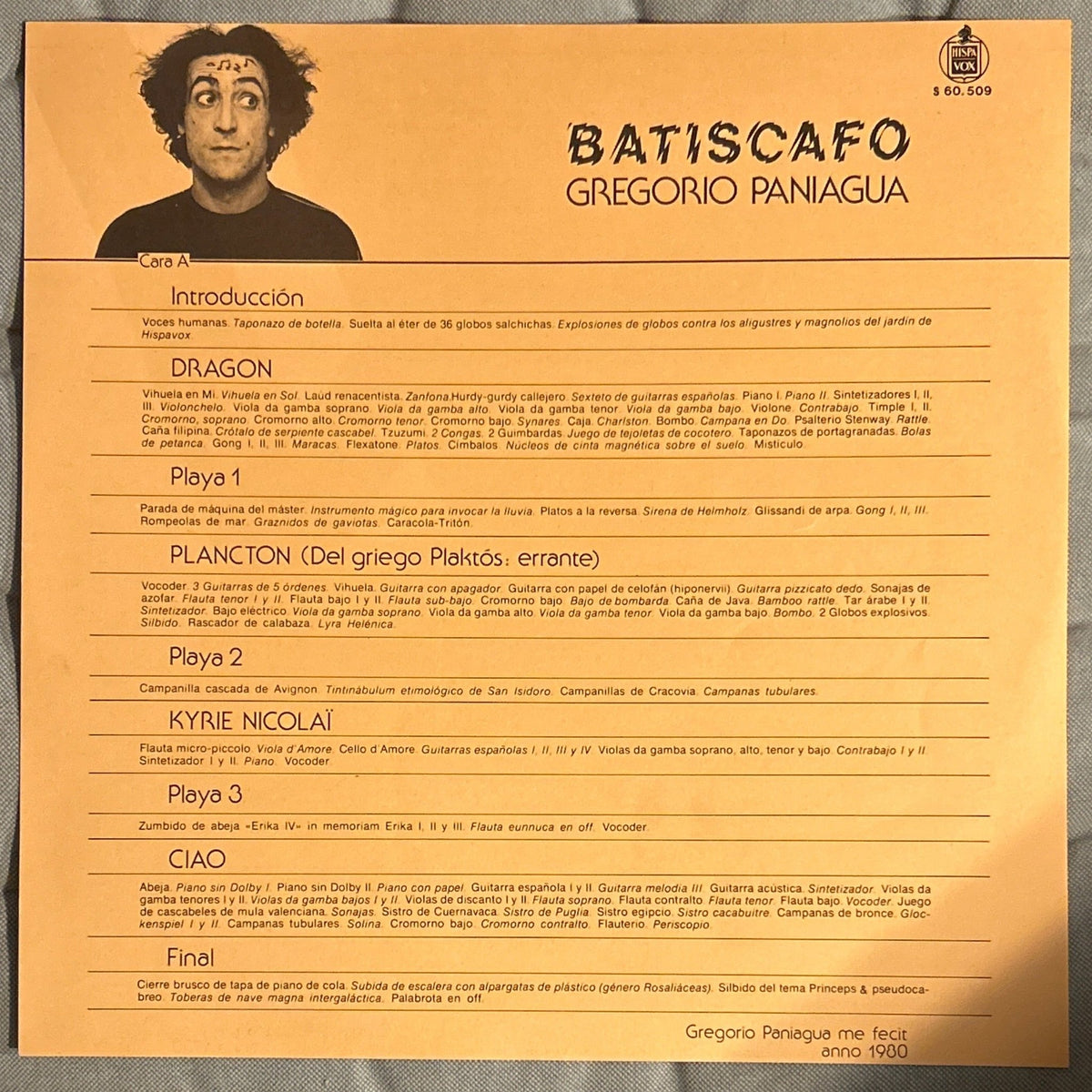 LP Gregorio Paniagua ‎– Batiscafo 2ª Mano - DISCOS NAKASHA