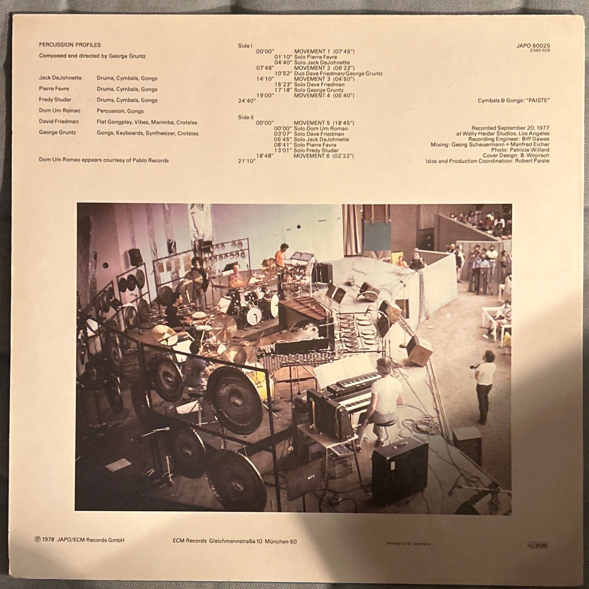 LP Jack DeJohnette / Pierre Favre / Fredy Studer / Dom Um Romao / David Friedman / George Gruntz – Percussion Profiles Ed. Alemana 2ª Mano - DISCOS NAKASHA