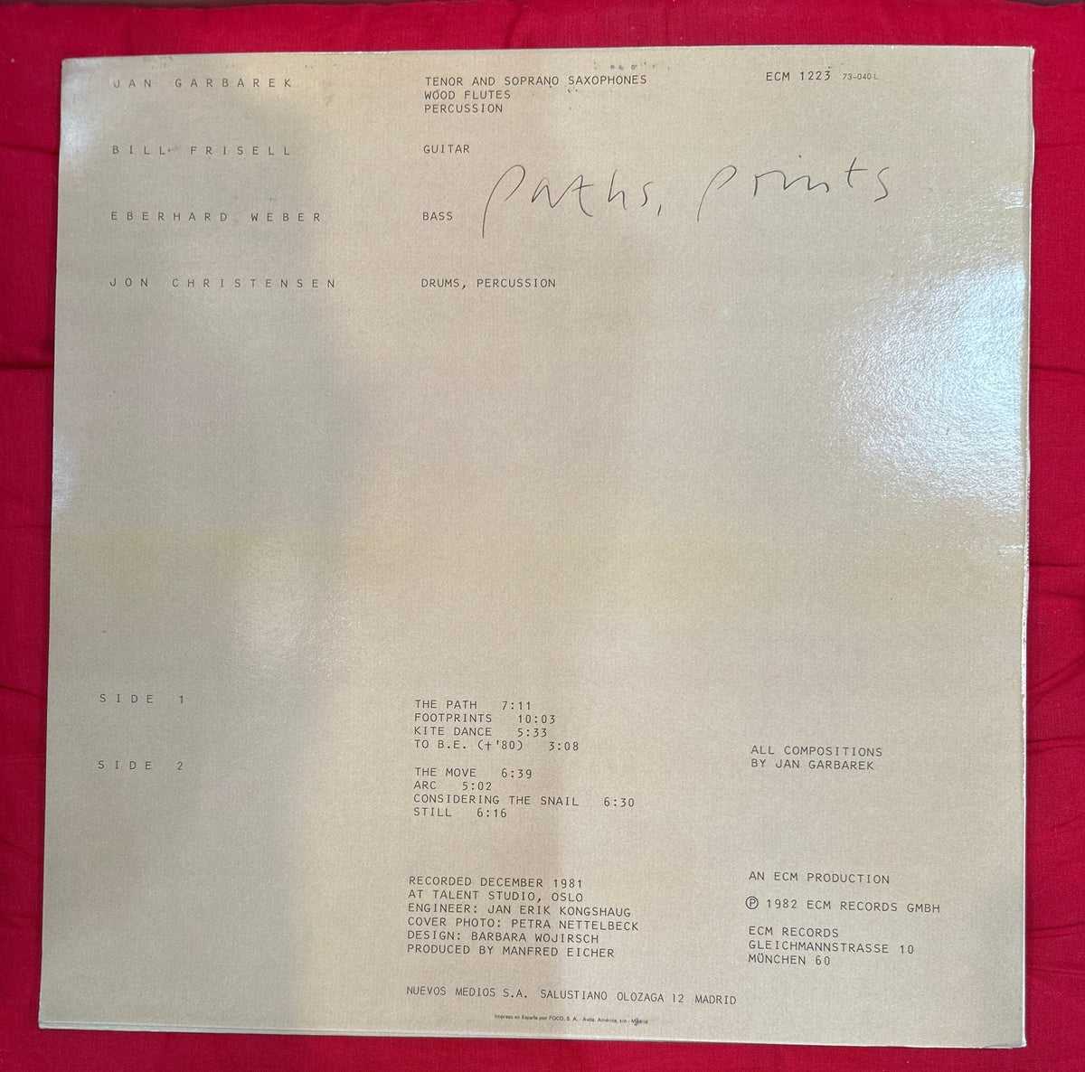 LP Jan Garbarek, Bill Frisell, Eberhard Weber, Jon Christensen ‎– Paths, Prints 2ª Mano - DISCOS NAKASHA