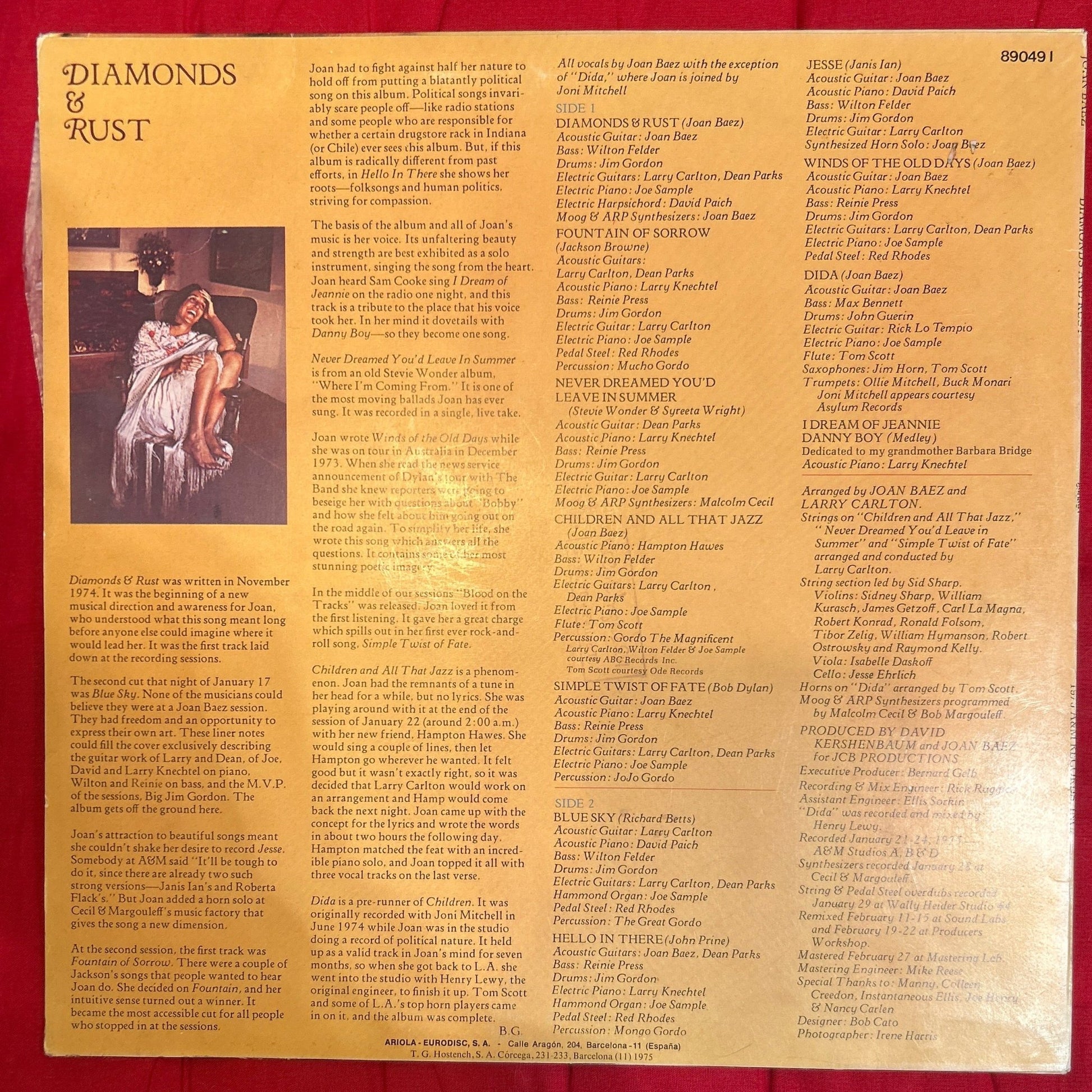 LP Joan Baez ‎– Diamonds & Rust 2ª mano - DISCOS NAKASHA