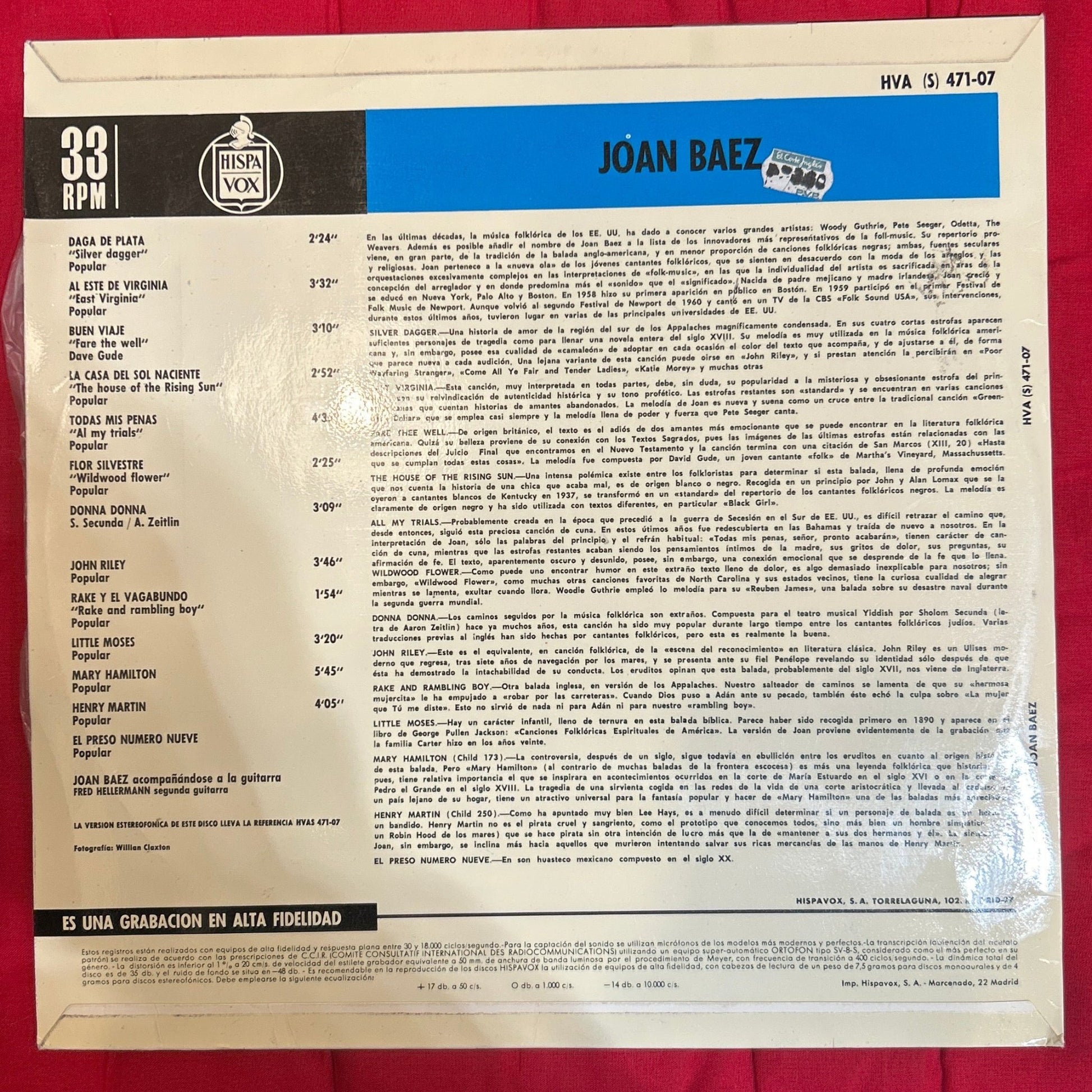 LP Joan Baez ‎– Joan Baez 2ª Mano (Producto exclusivo recogida en tienda) - DISCOS NAKASHA