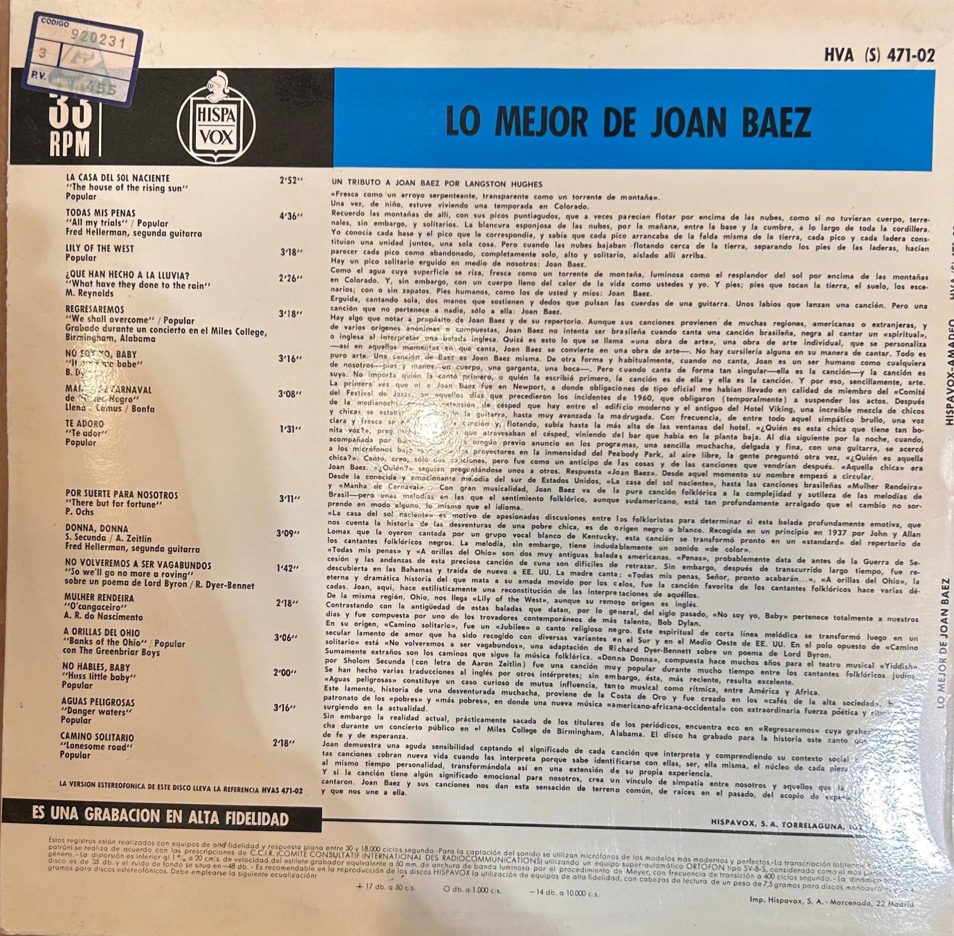 LP Joan Baez ‎– Lo Mejor De Joan Baez 2ª Mano (Producto exclusivo recogida en tienda) - DISCOS NAKASHA