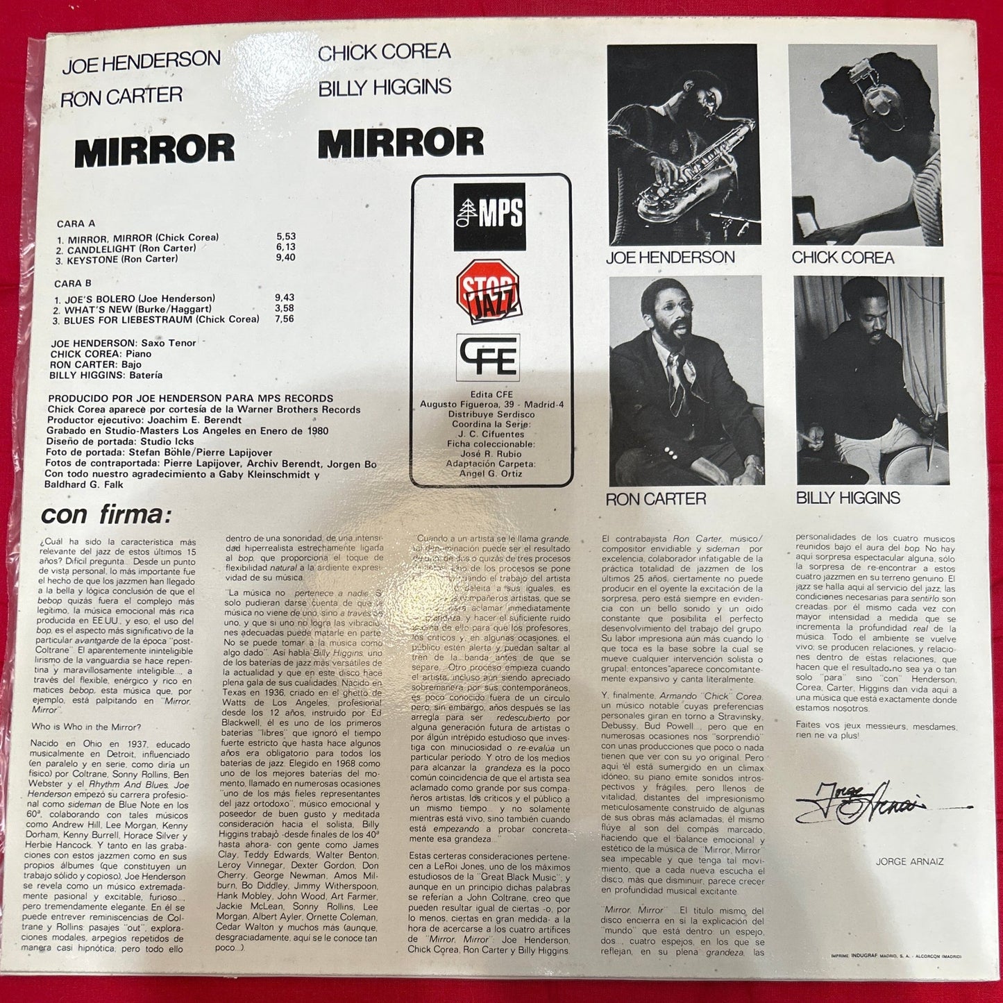 LP Joe Henderson • Chick Corea • Ron Carter • Billy Higgins ‎– Mirror, Mirror 2ª Mano - DISCOS NAKASHA
