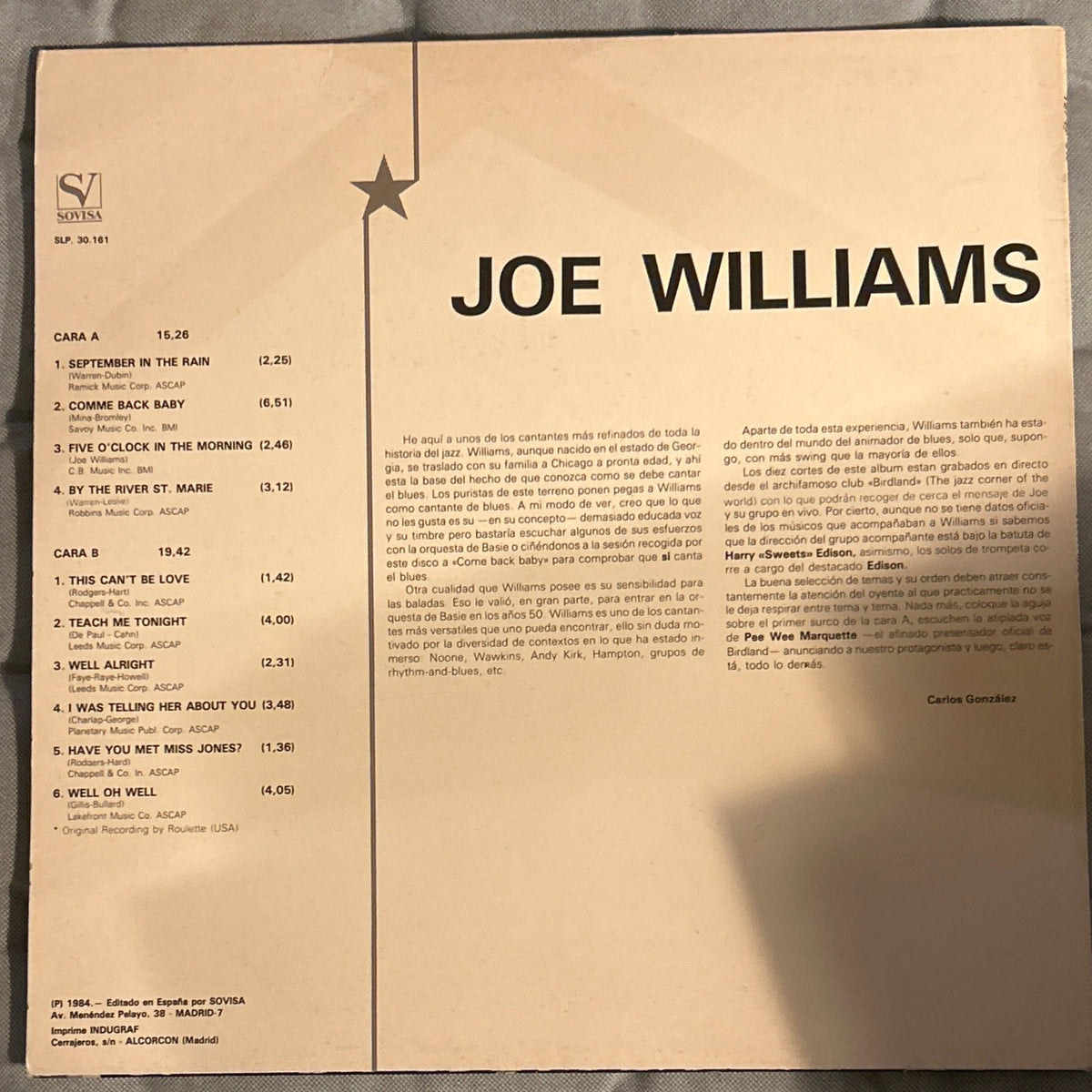 LP Joe Williams – Joe Williams2ª Mano - DISCOS NAKASHA