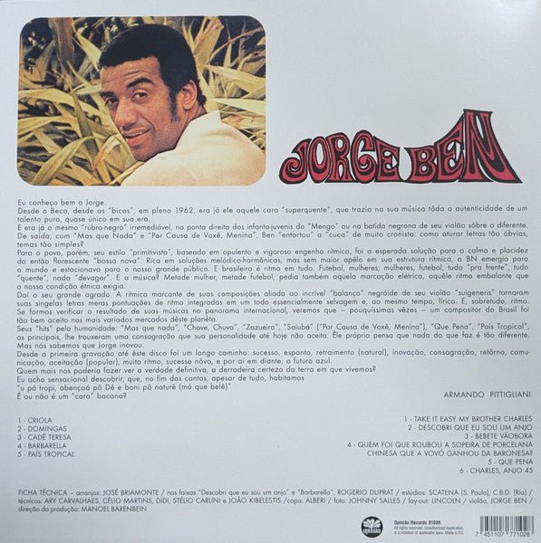 LP Jorge Ben – Jorge Ben Nuevo precintado - DISCOS NAKASHA