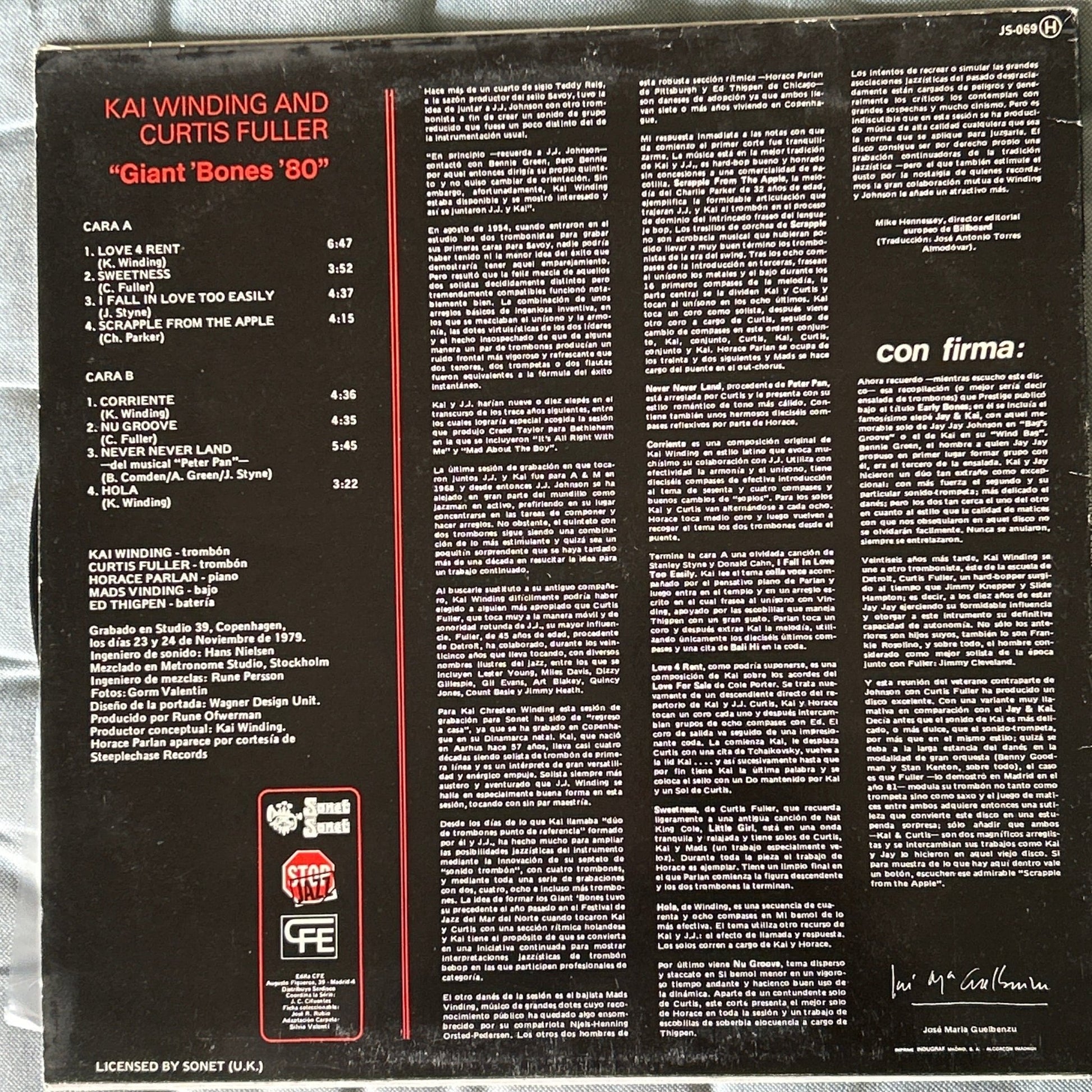 LP Kai Winding And Curtis Fuller ‎– Giant Bones '80' 2ª Mano - DISCOS NAKASHA