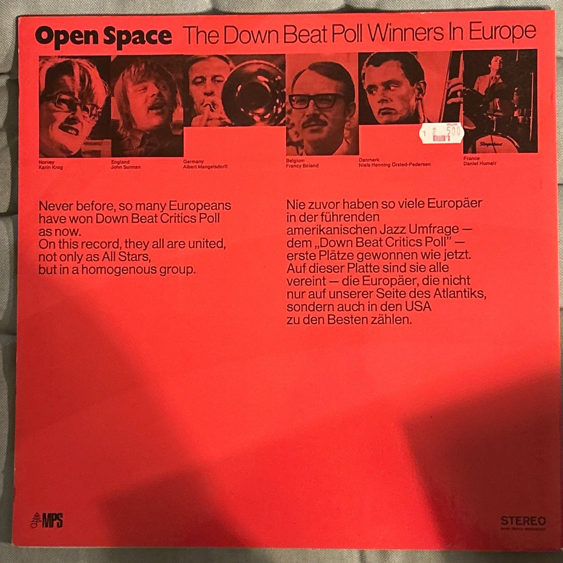 LP Karin Krog - John Surman - Albert Mangelsdorff - Francy Boland - Niels H.O. Pedersen - Daniel Humair ‎– Open Space (The Down Beat Poll Winners In Europe) 2ª Mano - DISCOS NAKASHA