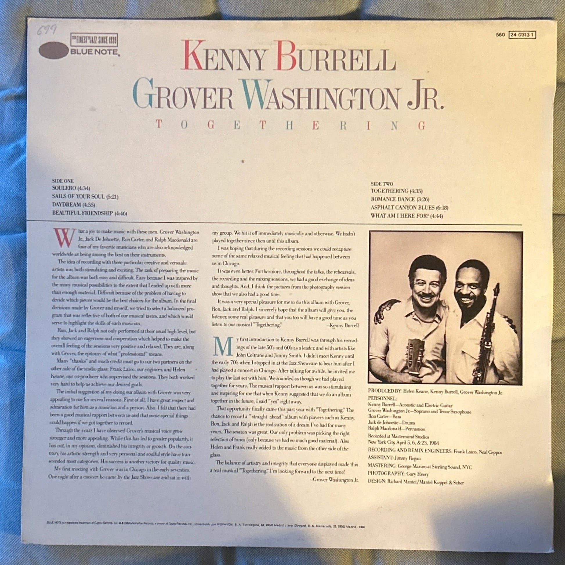 LP Kenny Burrell & Grover Washington, Jr. ‎– Togethering 2ª Mano - DISCOS NAKASHA